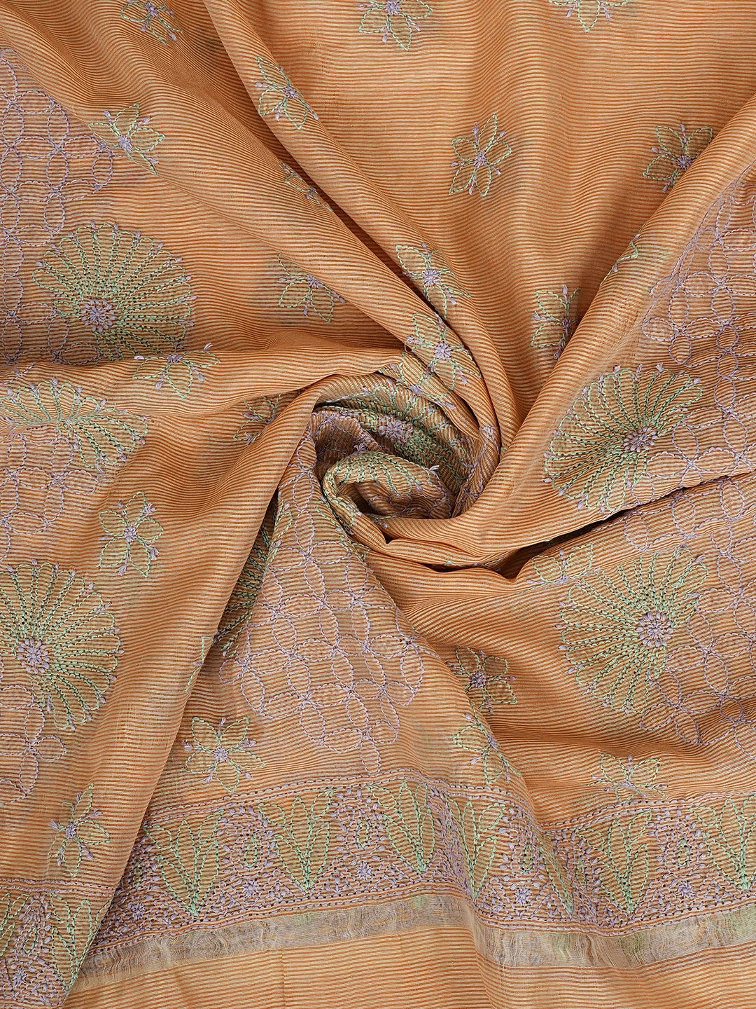 Ada Hand Embroidered Peach Chanderi Lucknowi Chikankari Kurta Dupatta Set 01A871010