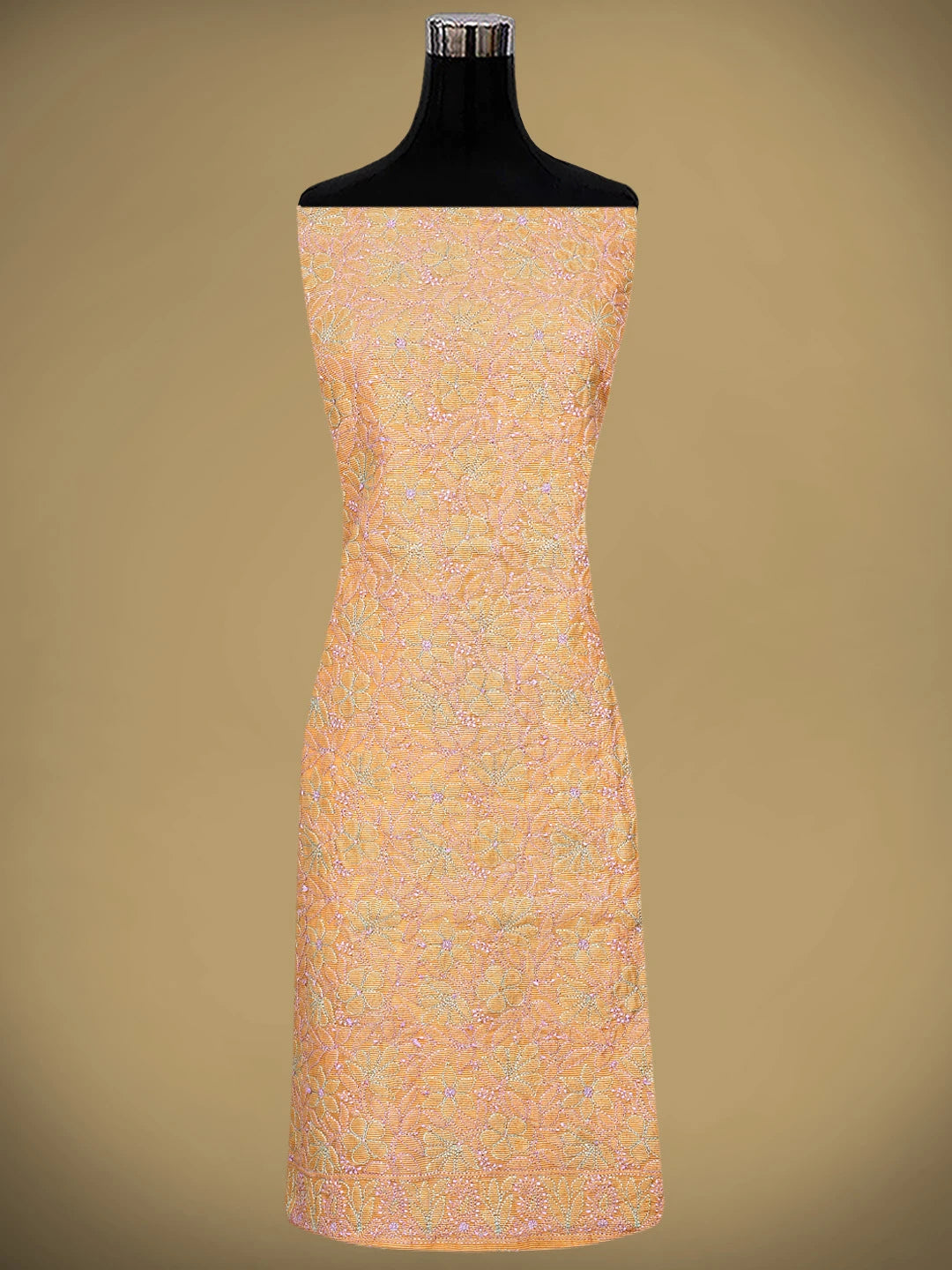 Ada Hand Embroidered Peach Chanderi Lucknowi Chikankari Kurta Dupatta Set 01A871010