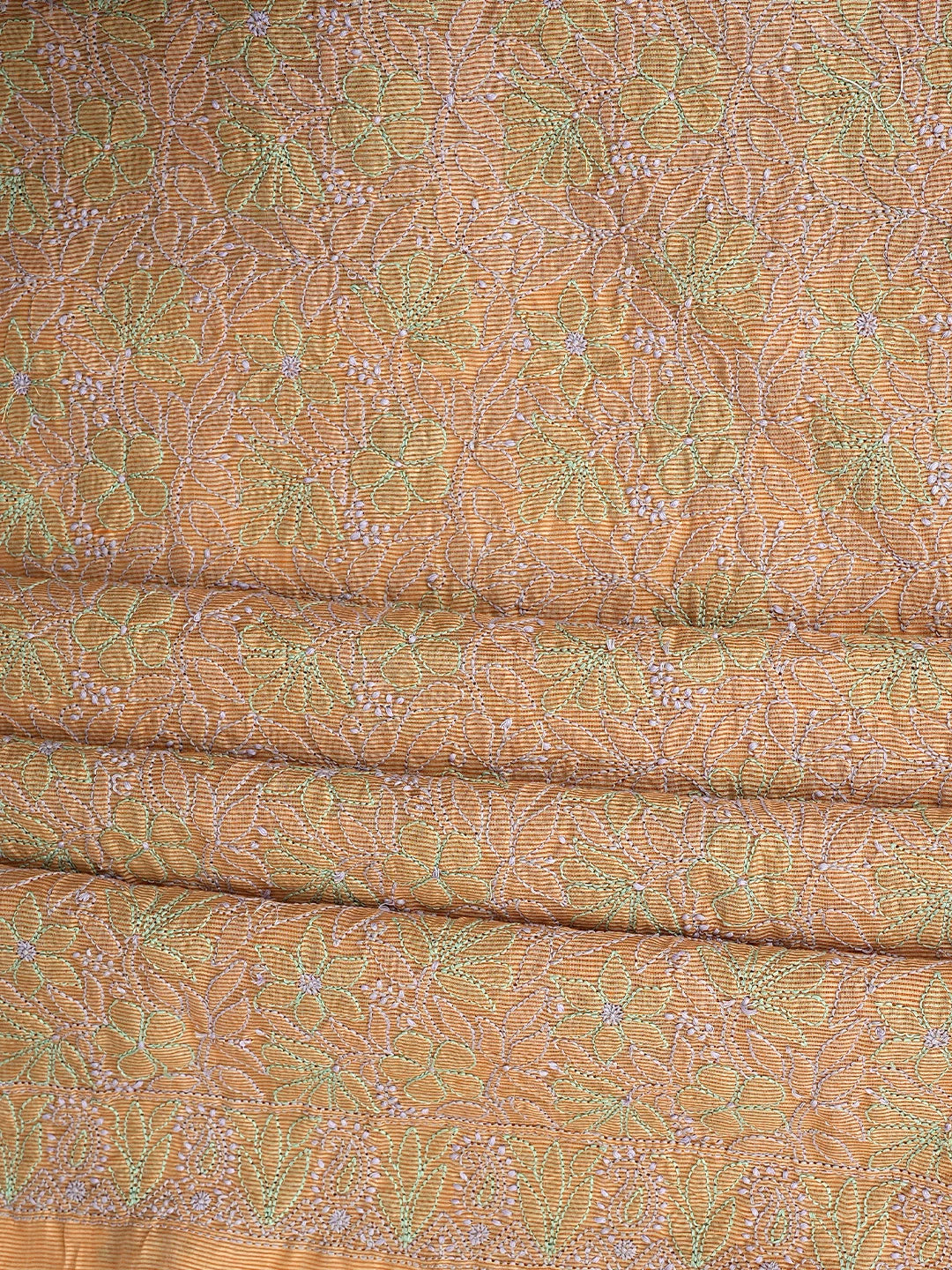 Ada Hand Embroidered Peach Chanderi Lucknowi Chikankari Kurta Dupatta Set 01A871010