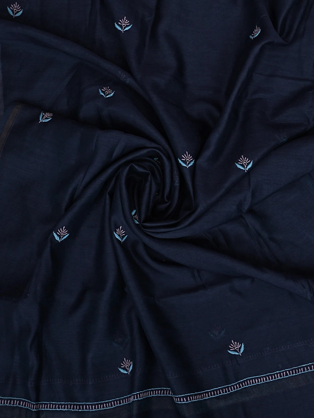 Ada Hand Embroidered Navy Blue Chanderi Lucknowi Chikankari Kurta Dupatta Set 01A903305