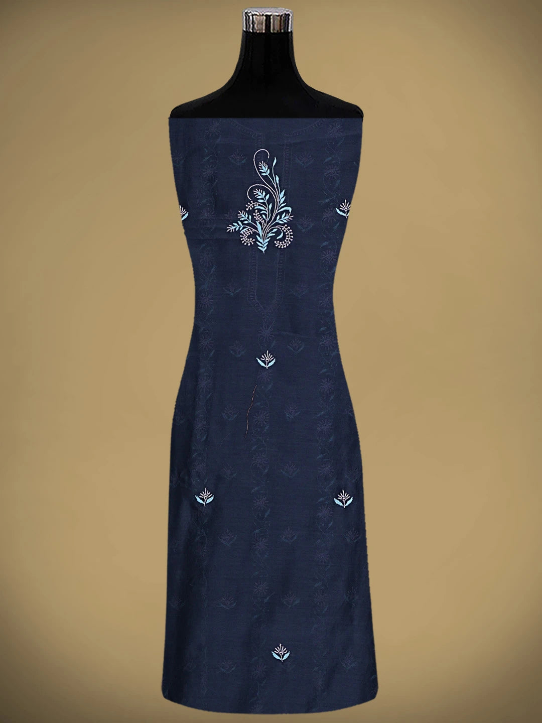 Ada Hand Embroidered Navy Blue Chanderi Lucknowi Chikankari Kurta Dupatta Set 01A903305