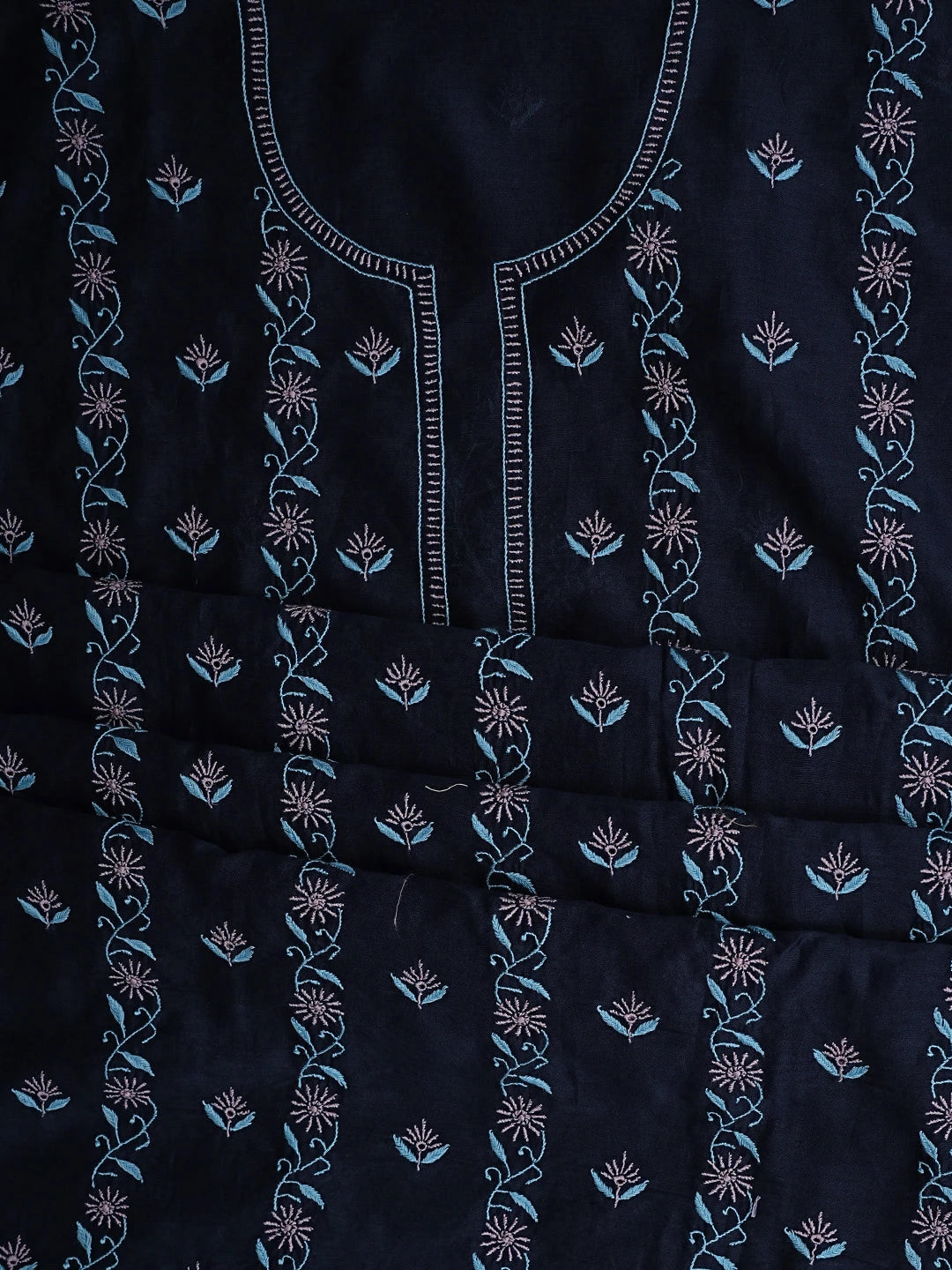 Ada Hand Embroidered Navy Blue Chanderi Lucknowi Chikankari Kurta Dupatta Set 01A903305