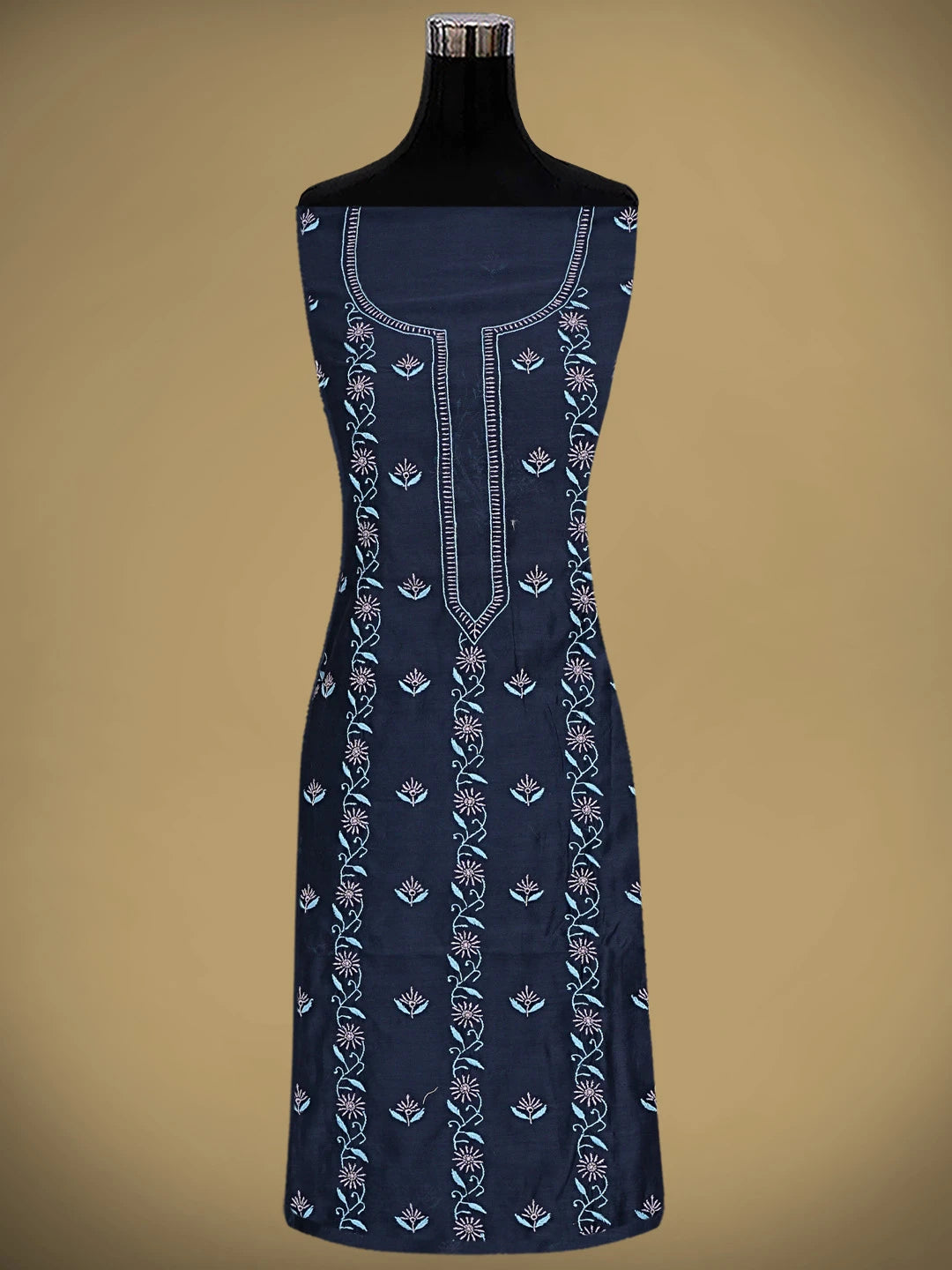 Ada Hand Embroidered Navy Blue Chanderi Lucknowi Chikankari Kurta Dupatta Set 01A903305