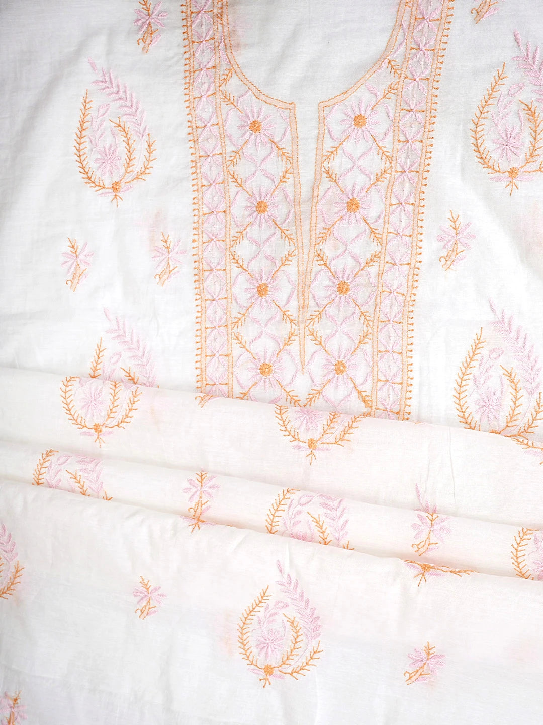 Ada Hand Embroidered White Cornsilk Chanderi Lucknowi Chikankari Kurta Dupatta Set 01A903108