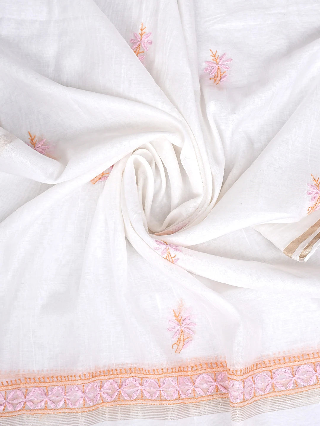 Ada Hand Embroidered White Cornsilk Chanderi Lucknowi Chikankari Kurta Dupatta Set 01A903108