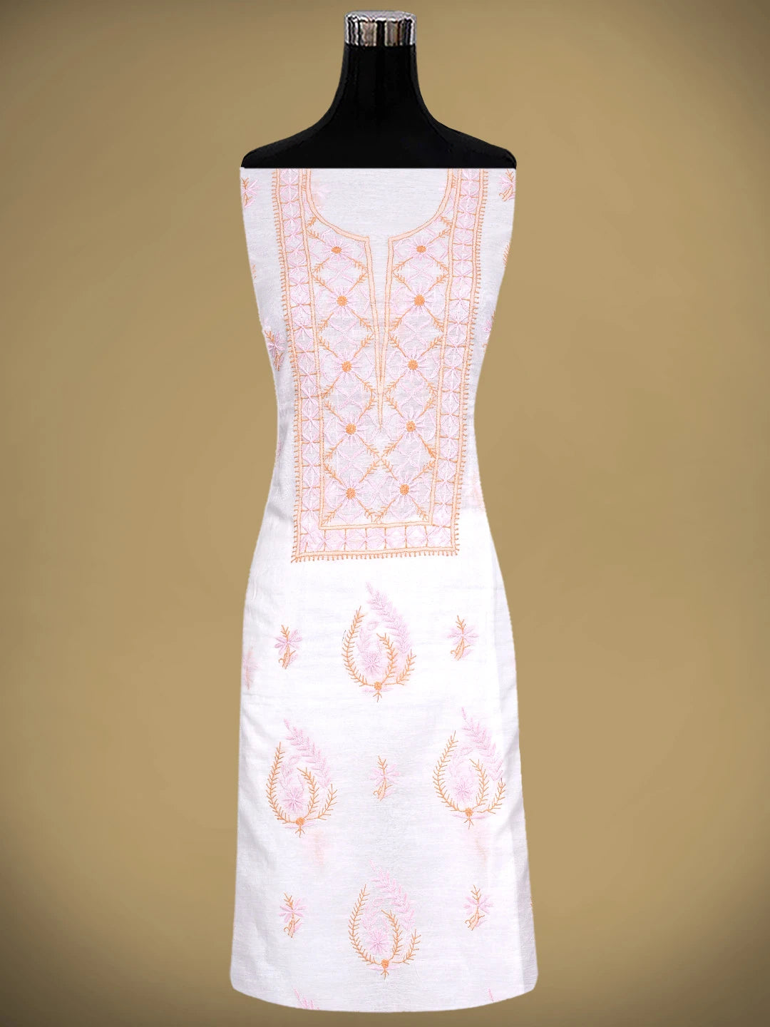 Ada Hand Embroidered White Cornsilk Chanderi Lucknowi Chikankari Kurta Dupatta Set 01A903108