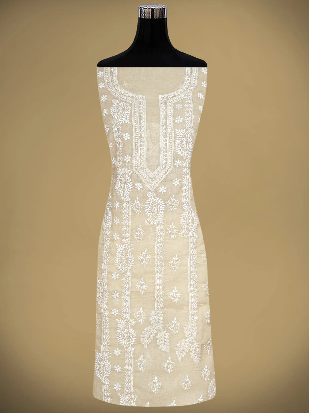 Ada Hand Embroidered Fawn Cotton Lucknowi Chikankari Unstitched Suit Piece 01A915025