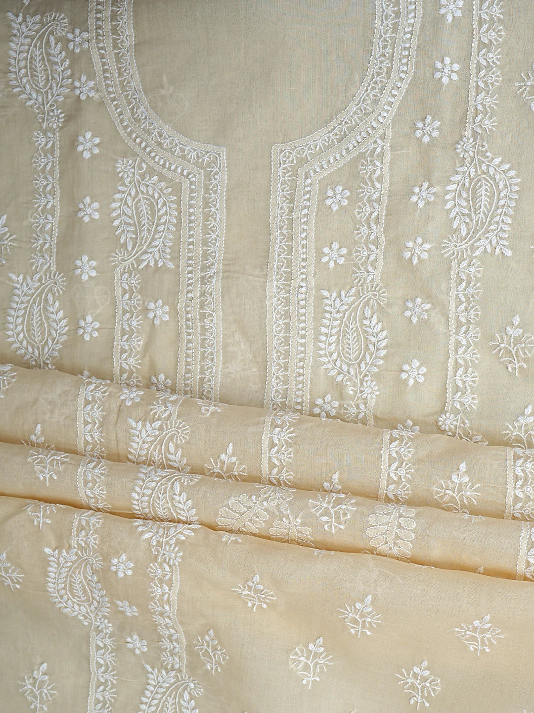 Ada Hand Embroidered Fawn Cotton Lucknowi Chikankari Unstitched Suit Piece 01A915025