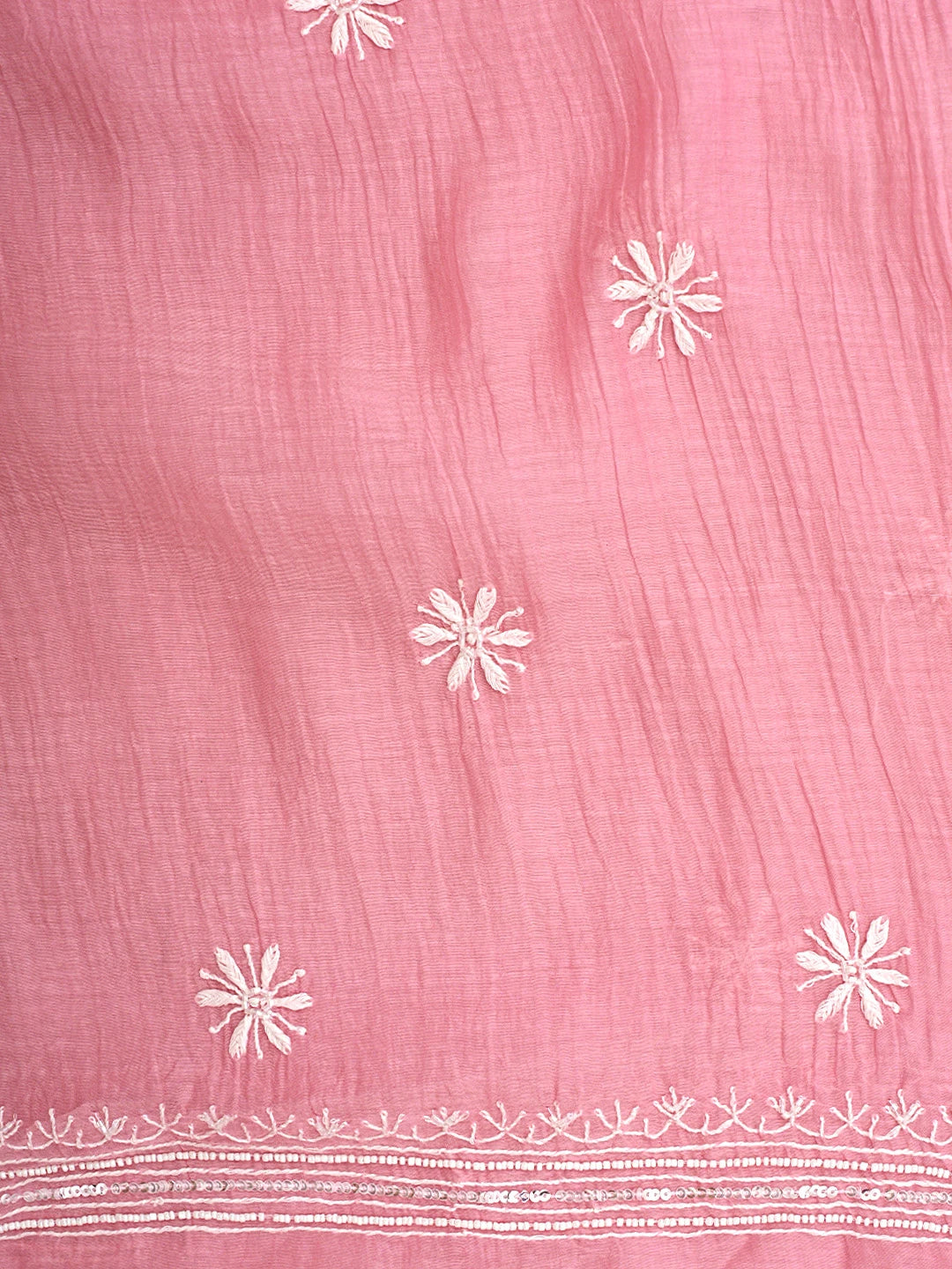 Ada Hand Embroidered Pink Chanderi Lucknowi Chikankari Unstitched Kurta Dupatta Set With Mukaish Work 01A837859