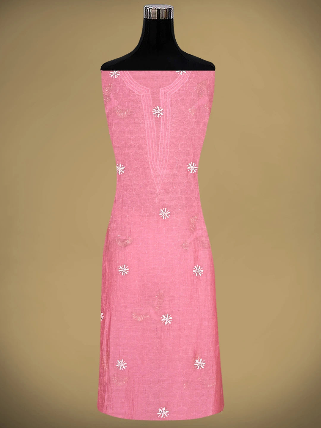 Ada Hand Embroidered Pink Chanderi Lucknowi Chikankari Unstitched Kurta Dupatta Set With Mukaish Work 01A837859