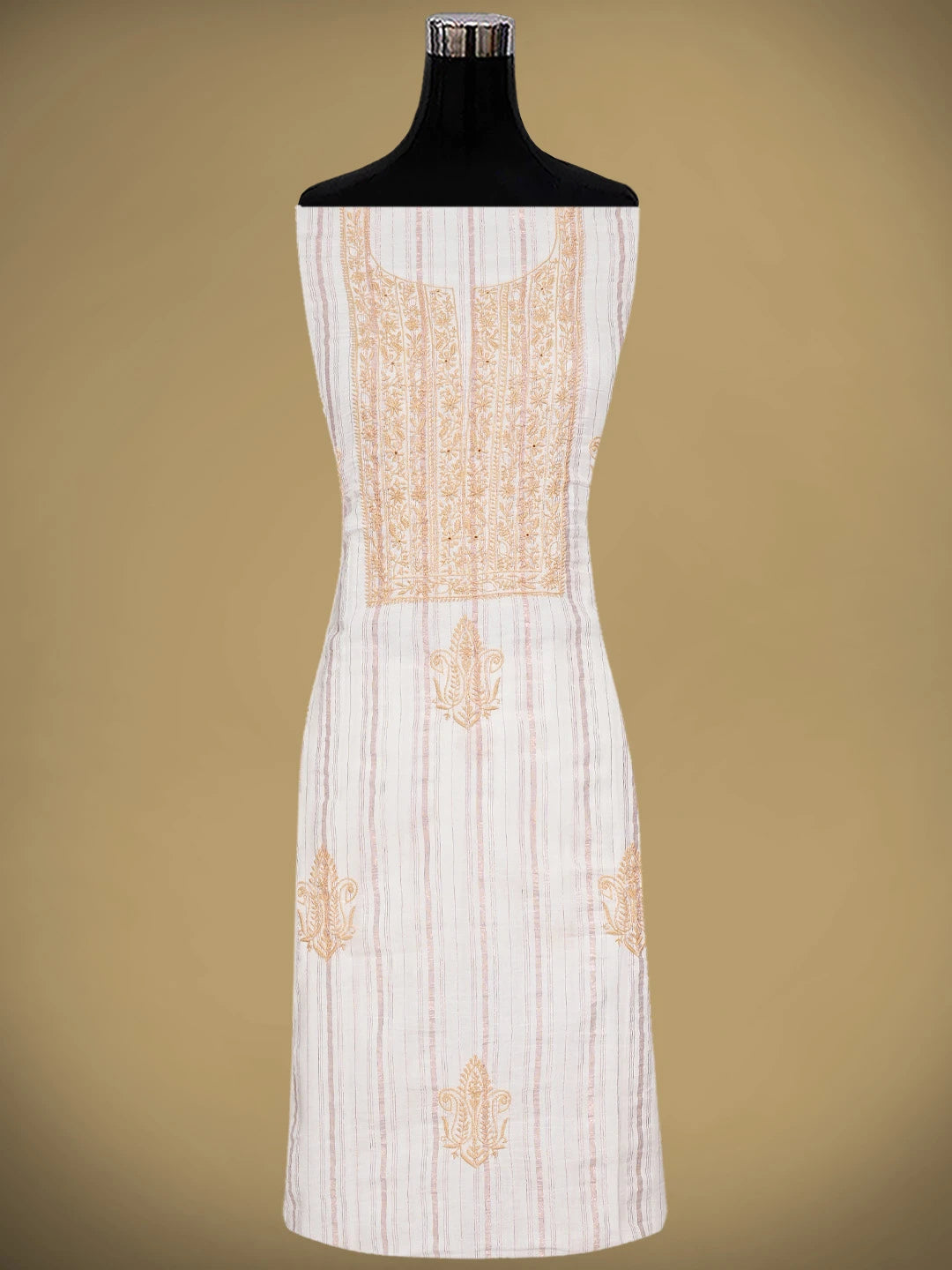 Ada Hand Embroidered Ivory Cotton Lucknowi Chikankari Unstitched Kurta Dupatta Set 01A910433