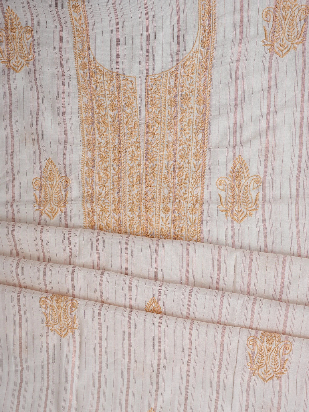 Ada Hand Embroidered Ivory Cotton Lucknowi Chikankari Unstitched Kurta Dupatta Set 01A910433