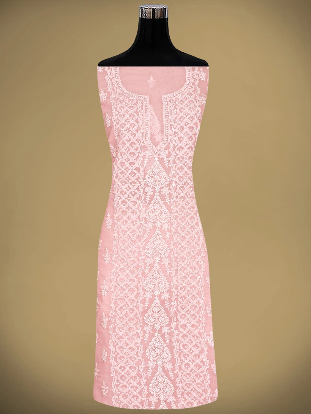 Ada Hand Embroidered Candlelight Peach Cotton Lucknowi Chikankari Unstitched Suit Piece 01A914818