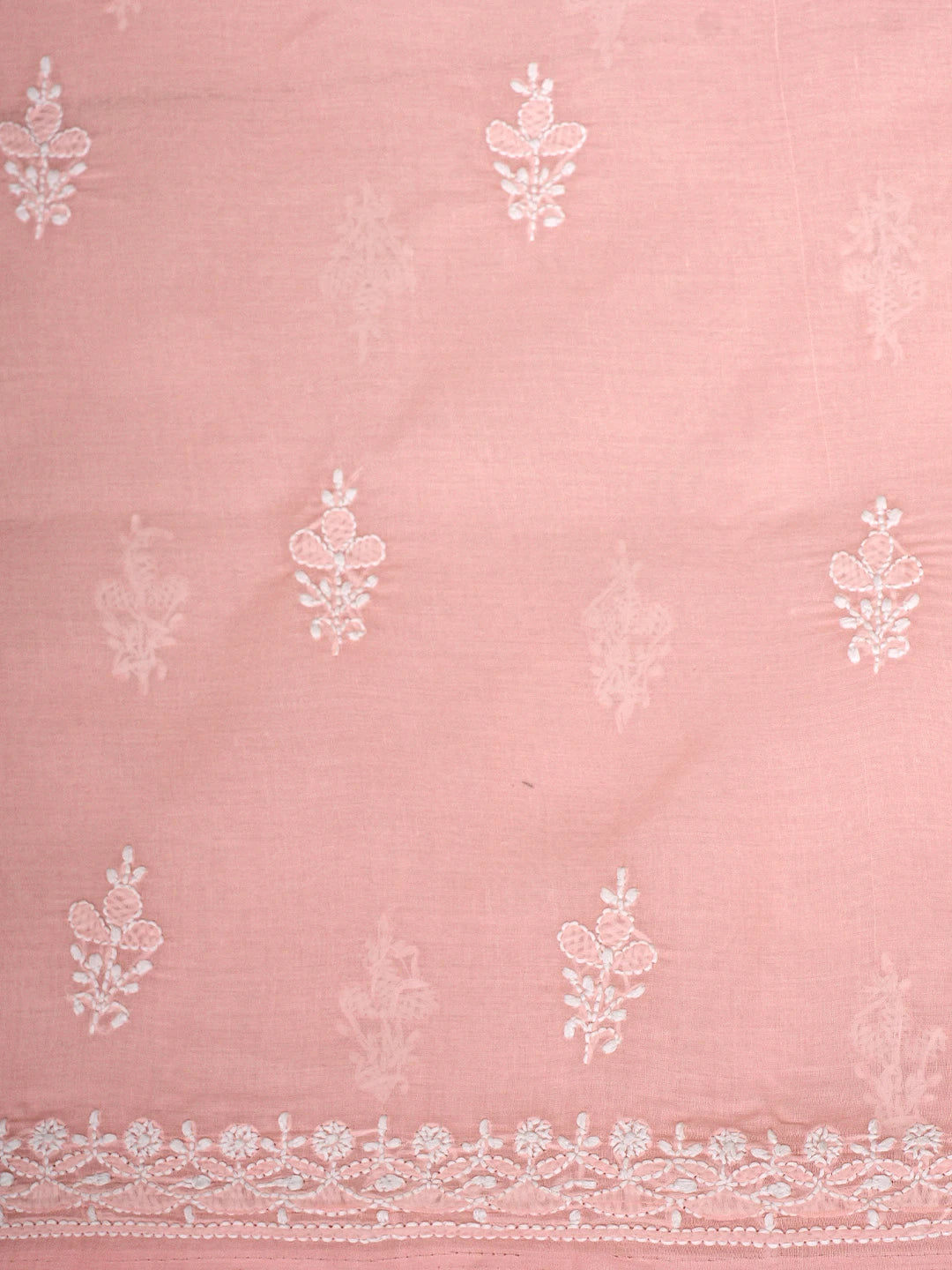 Ada Hand Embroidered Candlelight Peach Cotton Lucknowi Chikankari Unstitched Suit Piece 01A914818