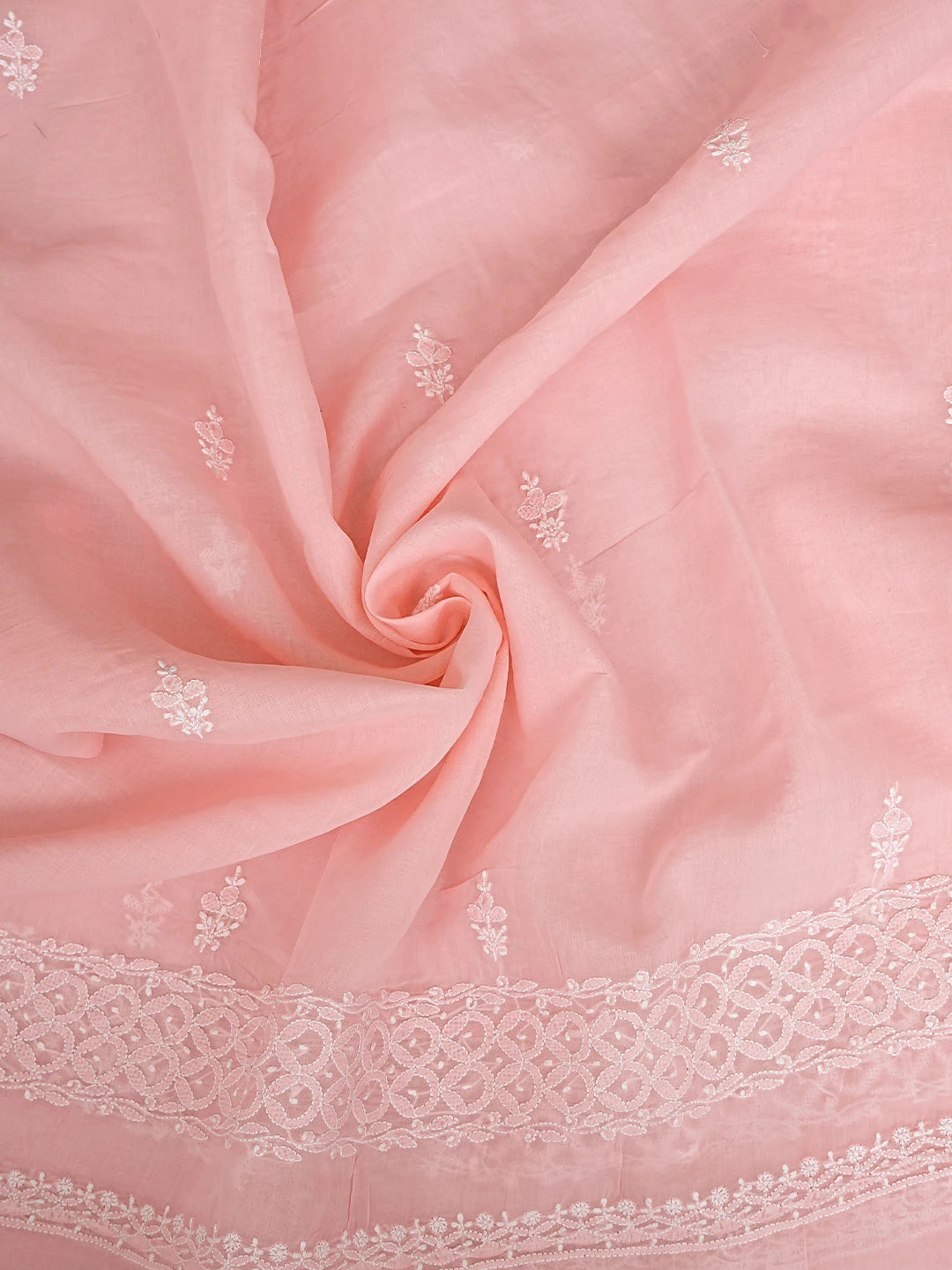 Ada Hand Embroidered Candlelight Peach Cotton Lucknowi Chikankari Unstitched Suit Piece 01A914818