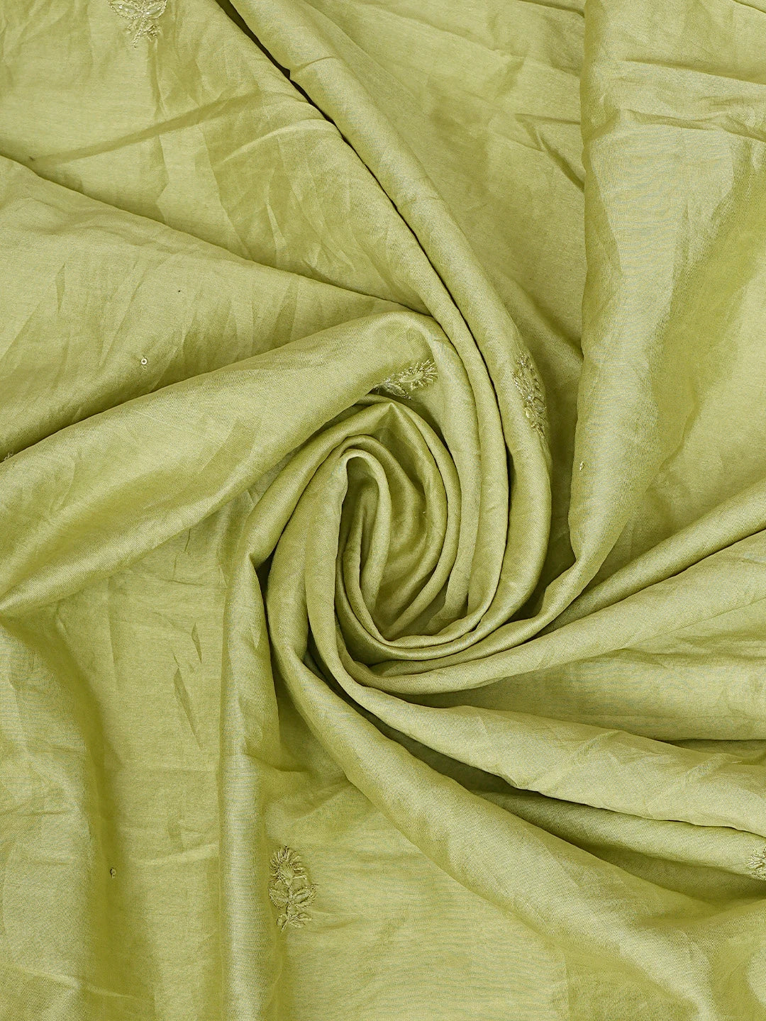 Ada Hand Embroidered Olive Green Chanderi Lucknowi Chikankari Unstitched Kurta Dupatta Set With Cutdana Work 01A805645