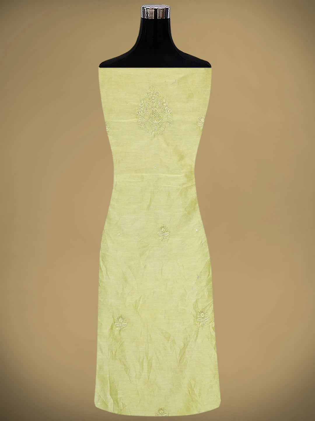 Ada Hand Embroidered Olive Green Chanderi Lucknowi Chikankari Unstitched Kurta Dupatta Set With Cutdana Work 01A805645