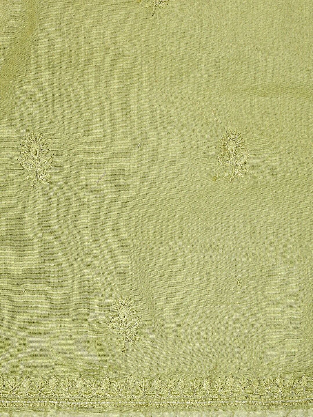 Ada Hand Embroidered Olive Green Chanderi Lucknowi Chikankari Unstitched Kurta Dupatta Set With Cutdana Work 01A805645