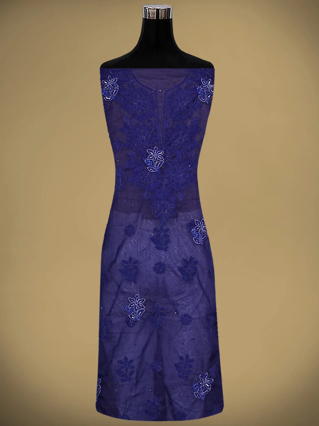 Ada Hand Embroidered Blue Organza Lucknowi Chikankari Unstitched Kurta Dupatta Set With Cutdana Work 01A767722