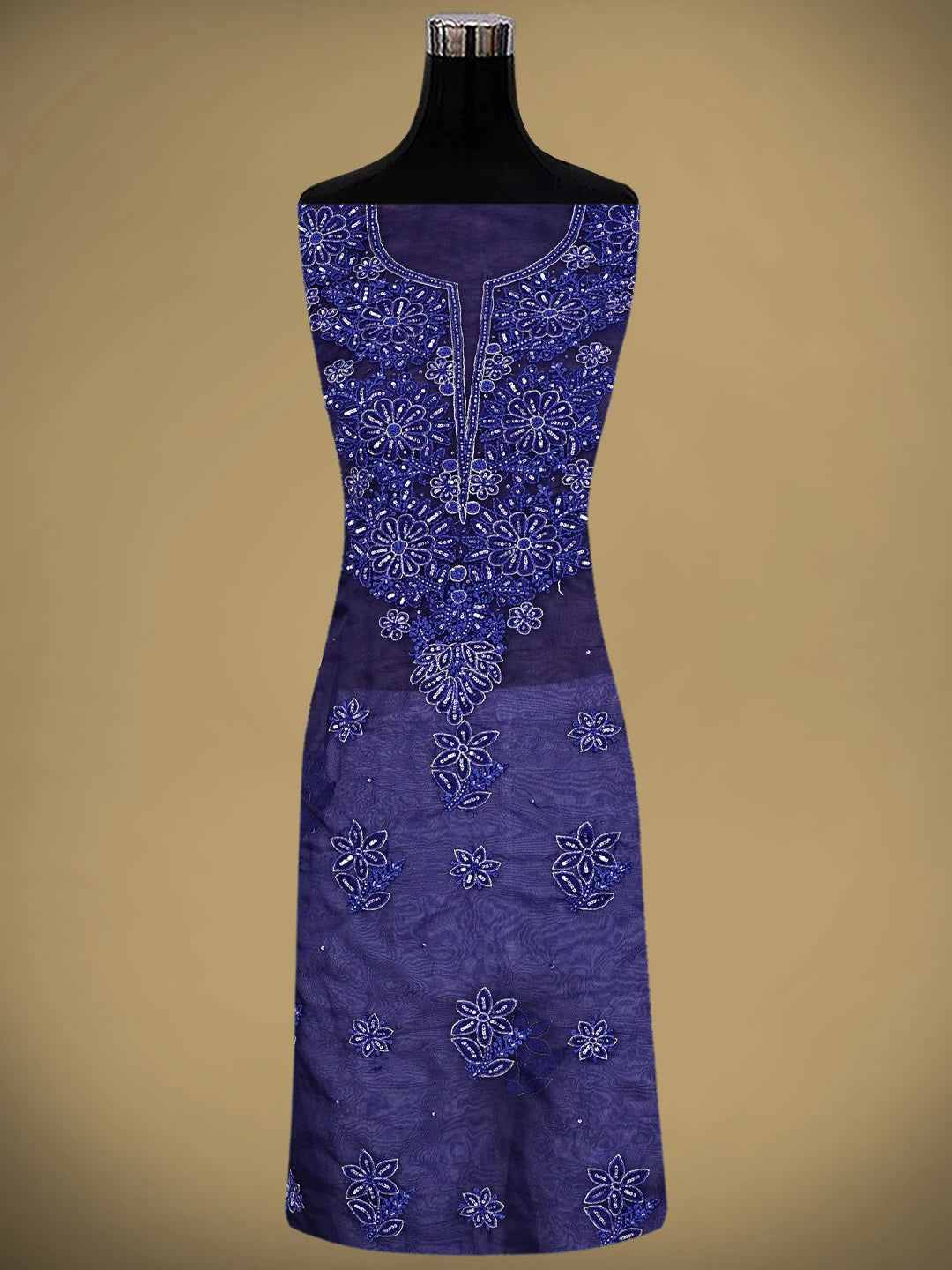 Ada Hand Embroidered Blue Organza Lucknowi Chikankari Unstitched Kurta Dupatta Set With Cutdana Work 01A767722