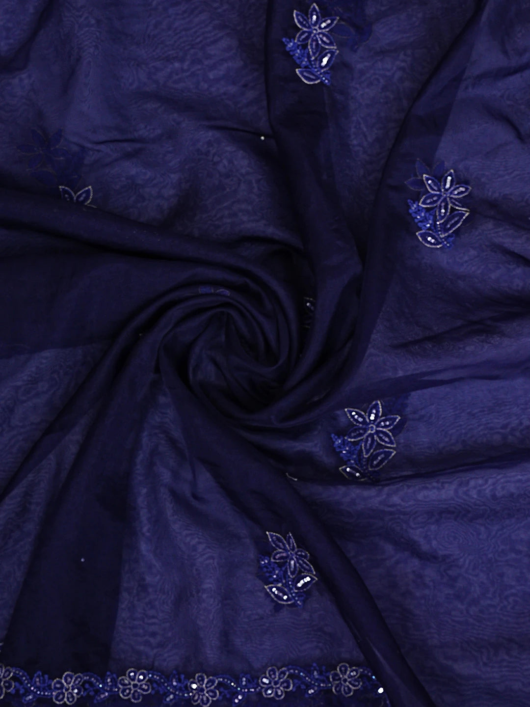 Ada Hand Embroidered Blue Organza Lucknowi Chikankari Unstitched Kurta Dupatta Set With Cutdana Work 01A767722