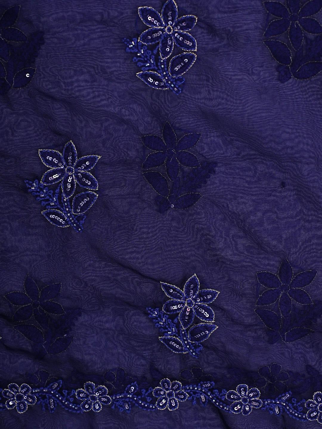 Ada Hand Embroidered Blue Organza Lucknowi Chikankari Unstitched Kurta Dupatta Set With Cutdana Work 01A767722