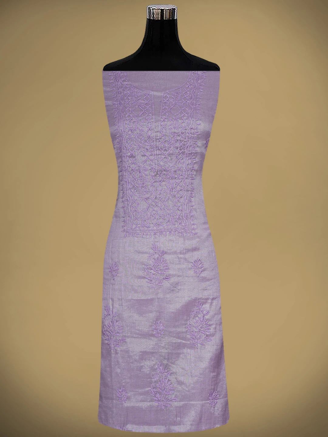 Ada Hand Embroidered Mauve Tissue Lucknowi Chikankari Unstitched Kurta Dupatta Set 01A901648