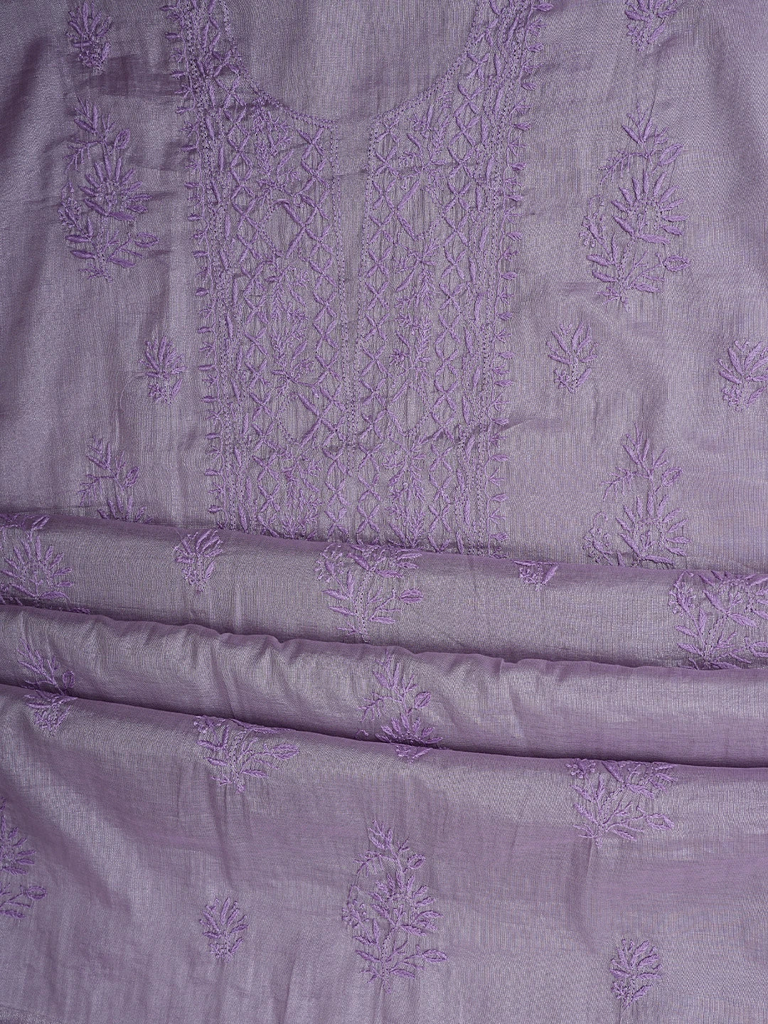 Ada Hand Embroidered Mauve Tissue Lucknowi Chikankari Unstitched Kurta Dupatta Set 01A901648