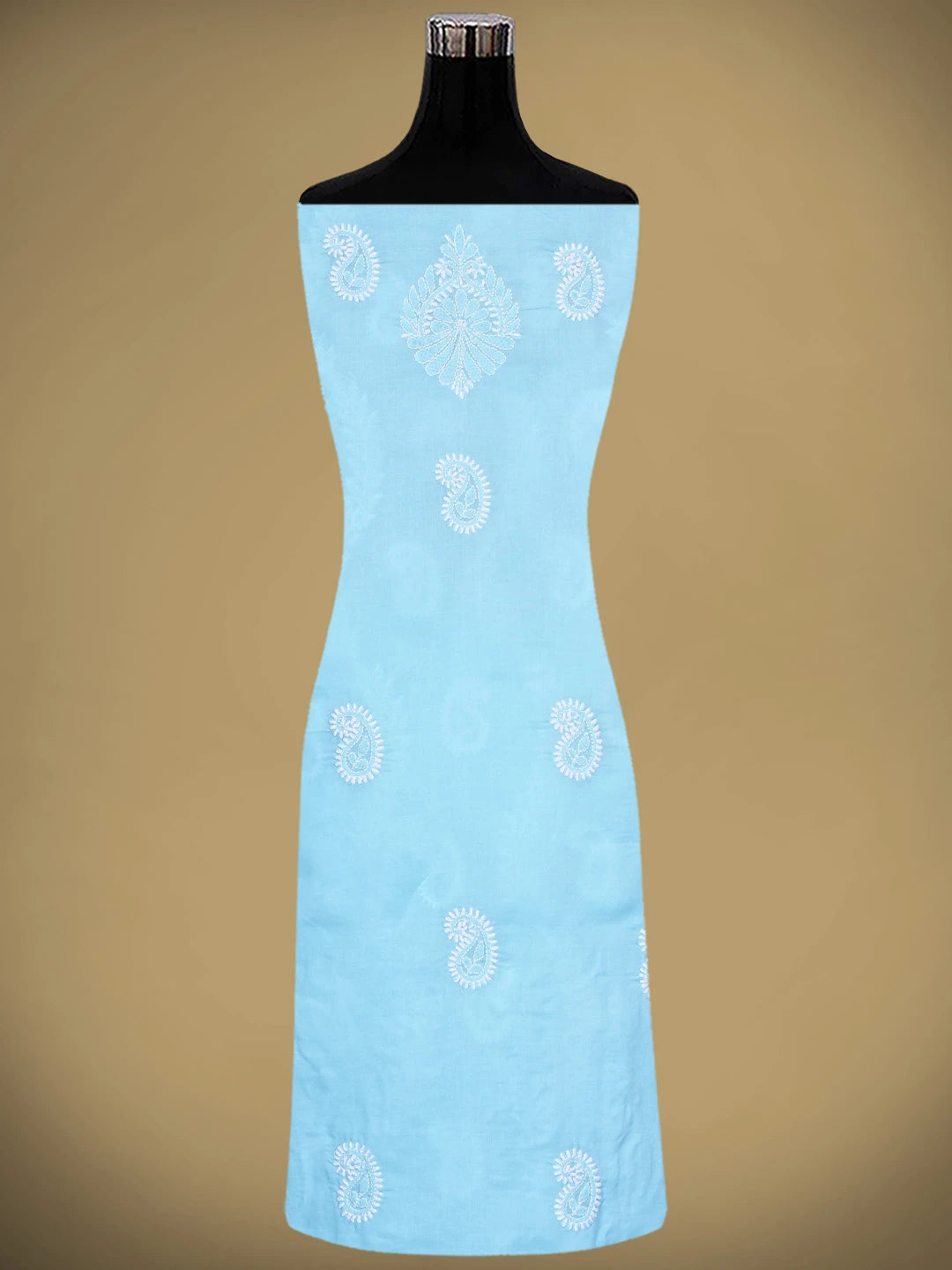 Ada Hand Embroidered Blue Cotton Lucknowi Chikankari Unstitched Suit Piece with Chiffon Dupatta 01A861446