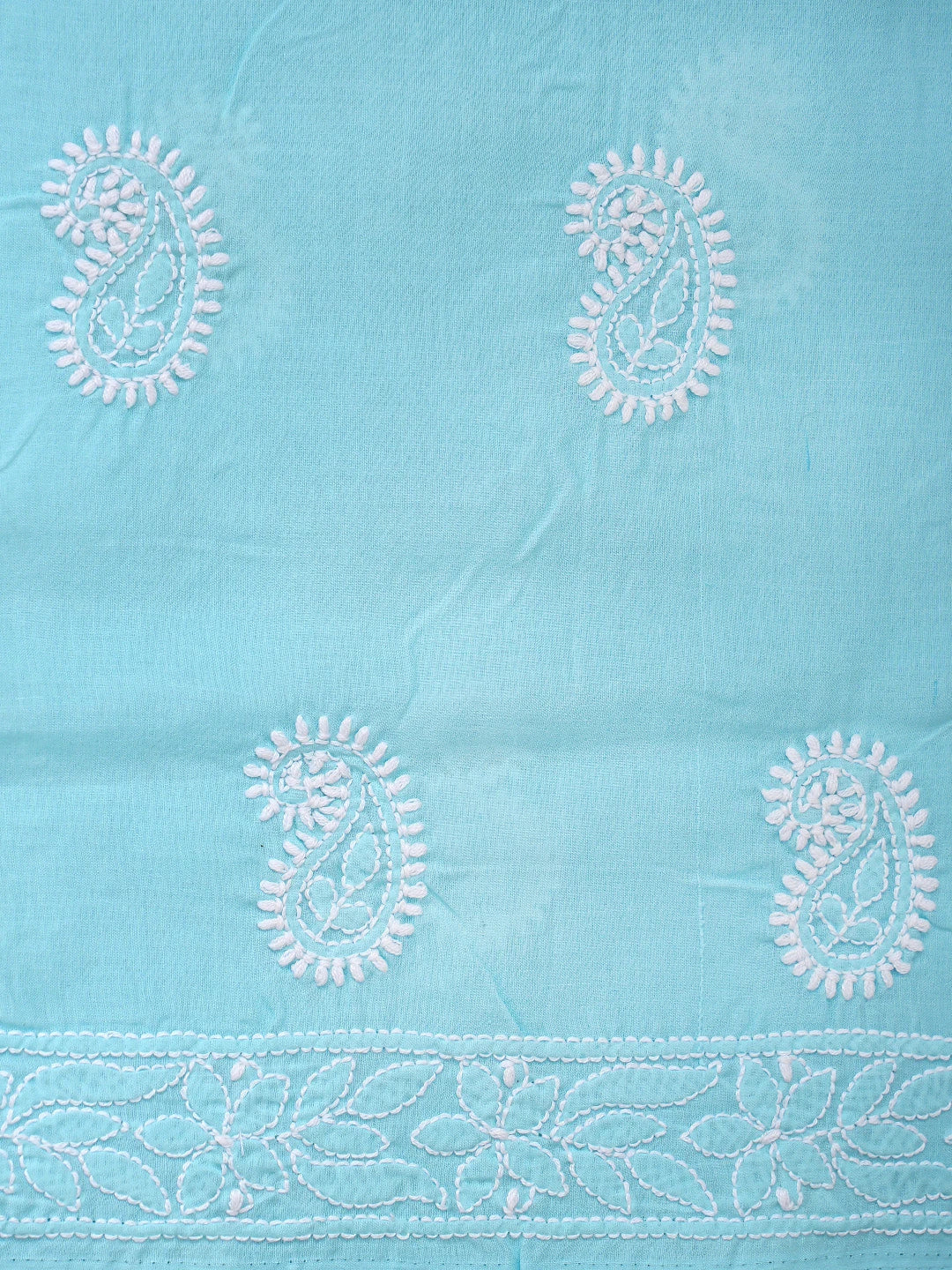 Ada Hand Embroidered Blue Cotton Lucknowi Chikankari Unstitched Suit Piece with Chiffon Dupatta 01A861446