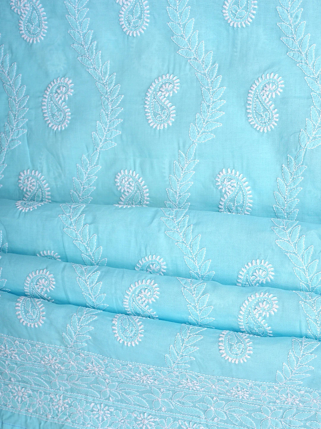 Ada Hand Embroidered Blue Cotton Lucknowi Chikankari Unstitched Suit Piece with Chiffon Dupatta 01A861446