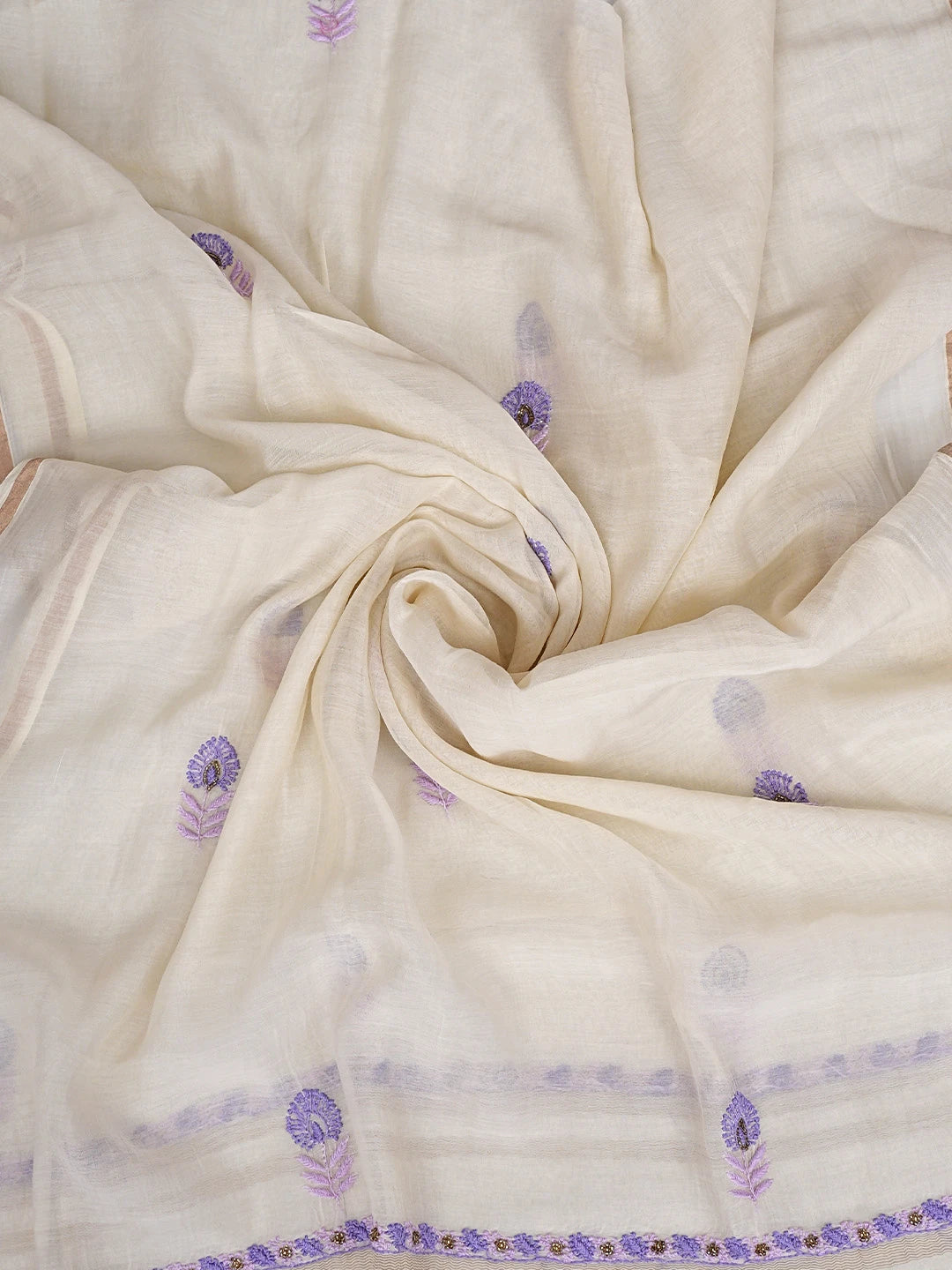 Ada Hand Embroidered Cream Chanderi Lucknowi Chikankari Unstitched Kurta Dupatta Set With Cutdana Work 01A525844