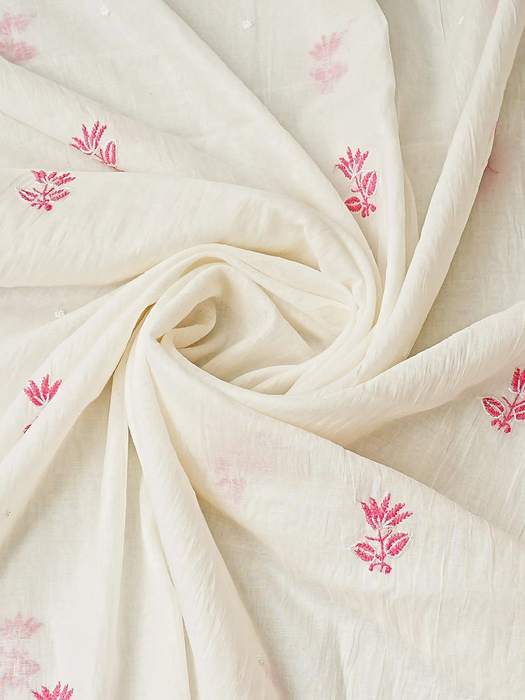 Ada Hand Embroidered White Chanderi Lucknowi Chikankari Unstitched Kurta Dupatta Set With Pearl Work 01A911260