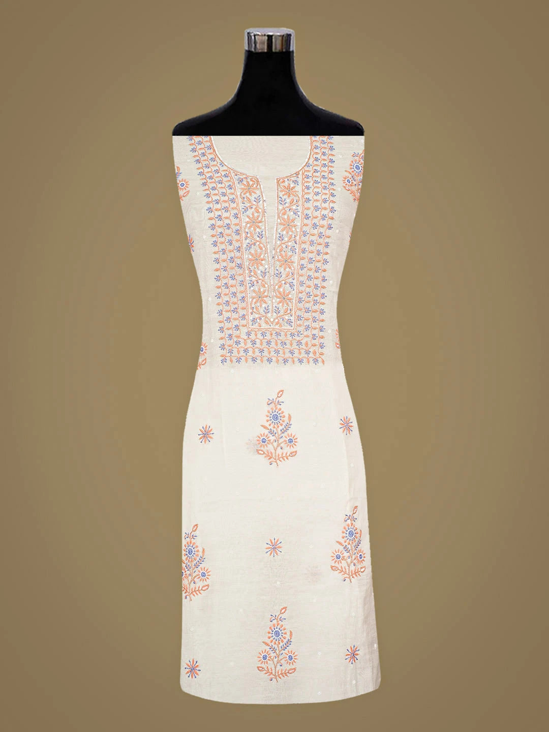 Ada Hand Embroidered White Chanderi Lucknowi Chikankari Unstitched Kurta Dupatta Set With Pearl Work 01A885731