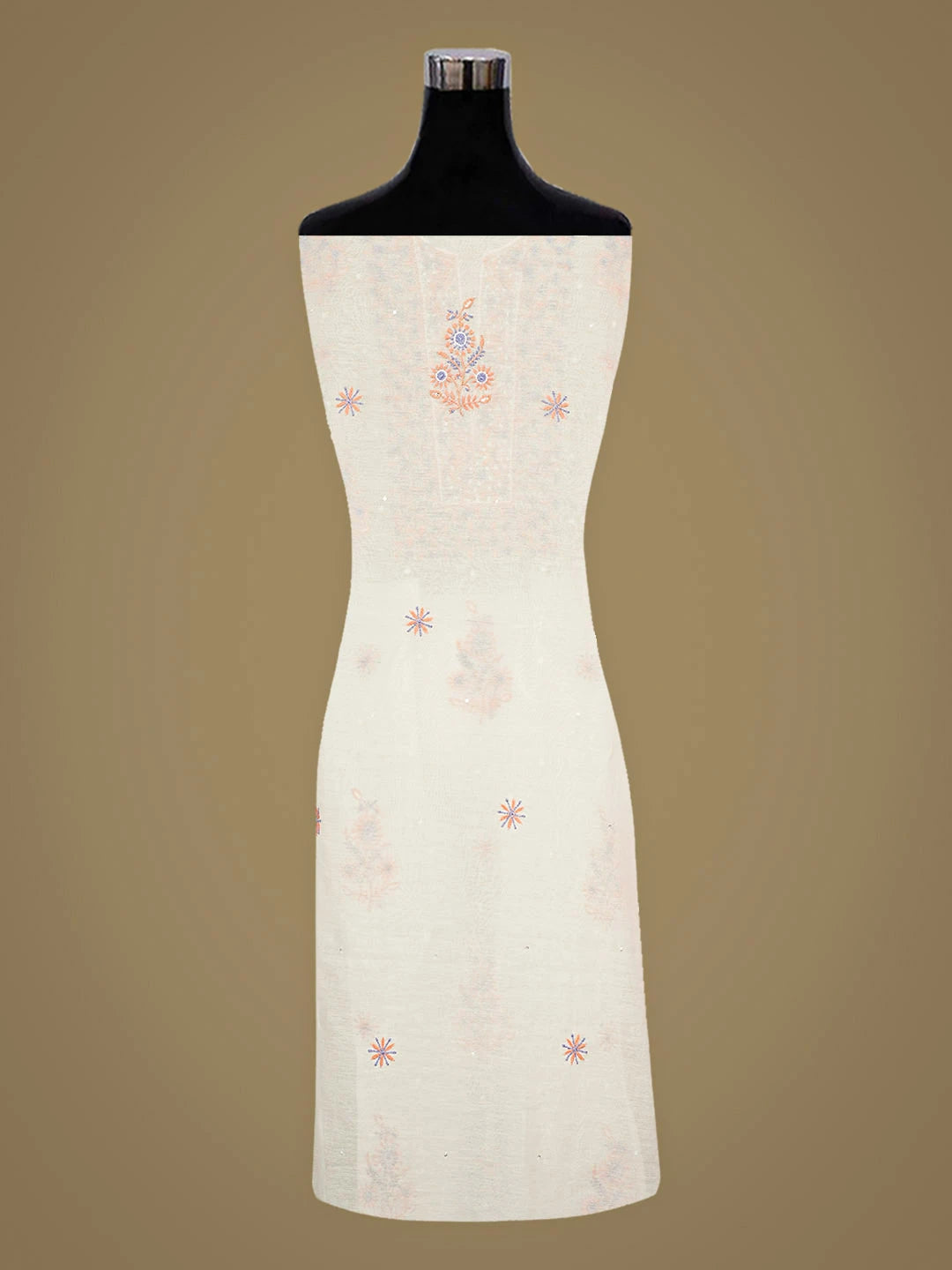 Ada Hand Embroidered White Chanderi Lucknowi Chikankari Unstitched Kurta Dupatta Set With Pearl Work 01A885731