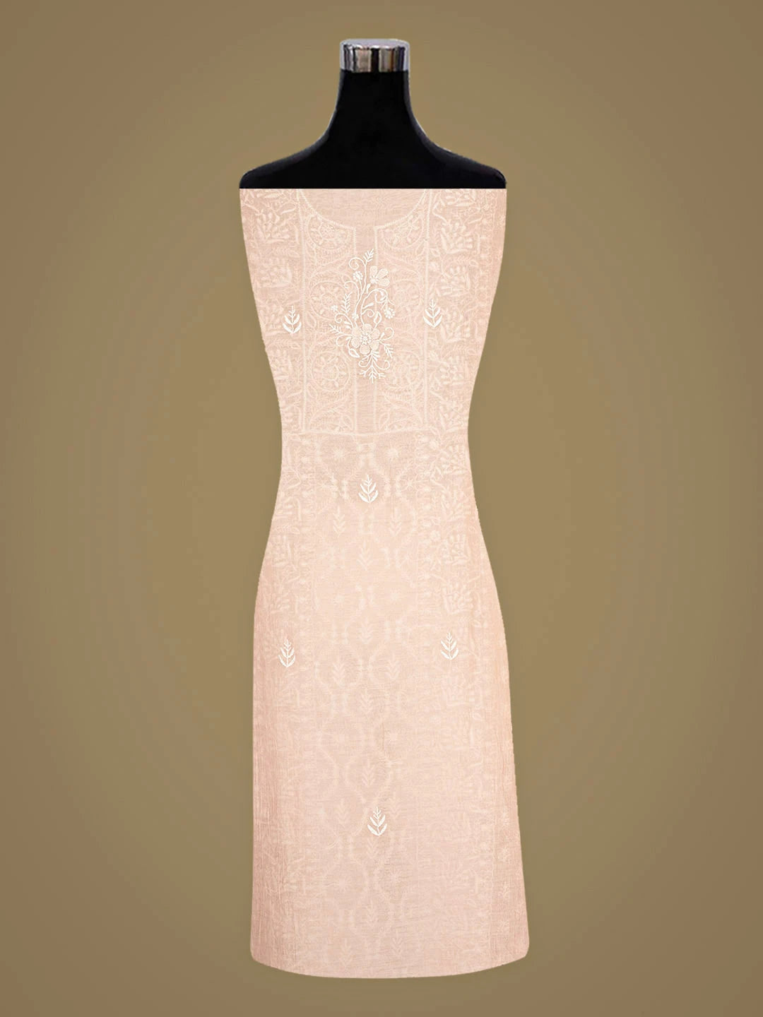 Ada Hand Embroidered Light Peach Chanderi Lucknowi Chikankari Unstitched Kurta Dupatta Set 01A903852