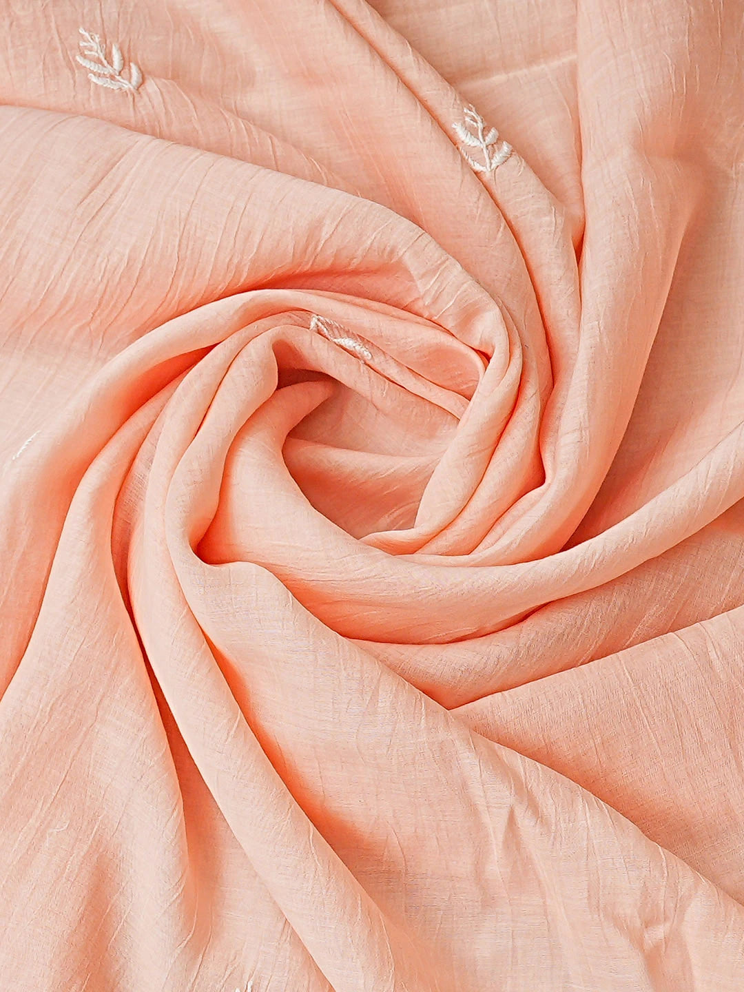 Ada Hand Embroidered Light Peach Chanderi Lucknowi Chikankari Unstitched Kurta Dupatta Set 01A903852