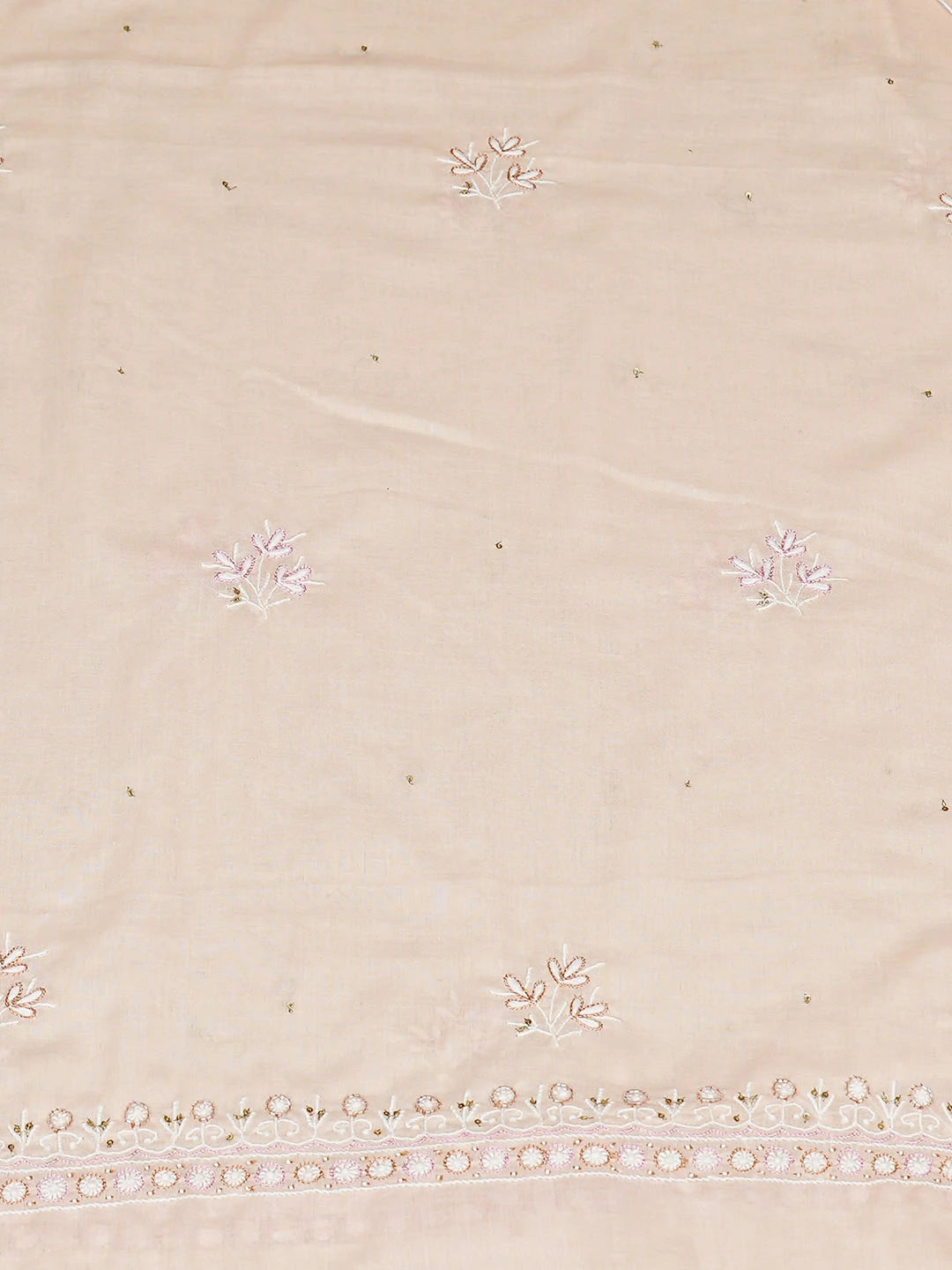Ada Hand Embroidered Peach Cotton Lucknowi Chikankari Unstitched Suit Piece with Chiffon Dupatta 01A352376