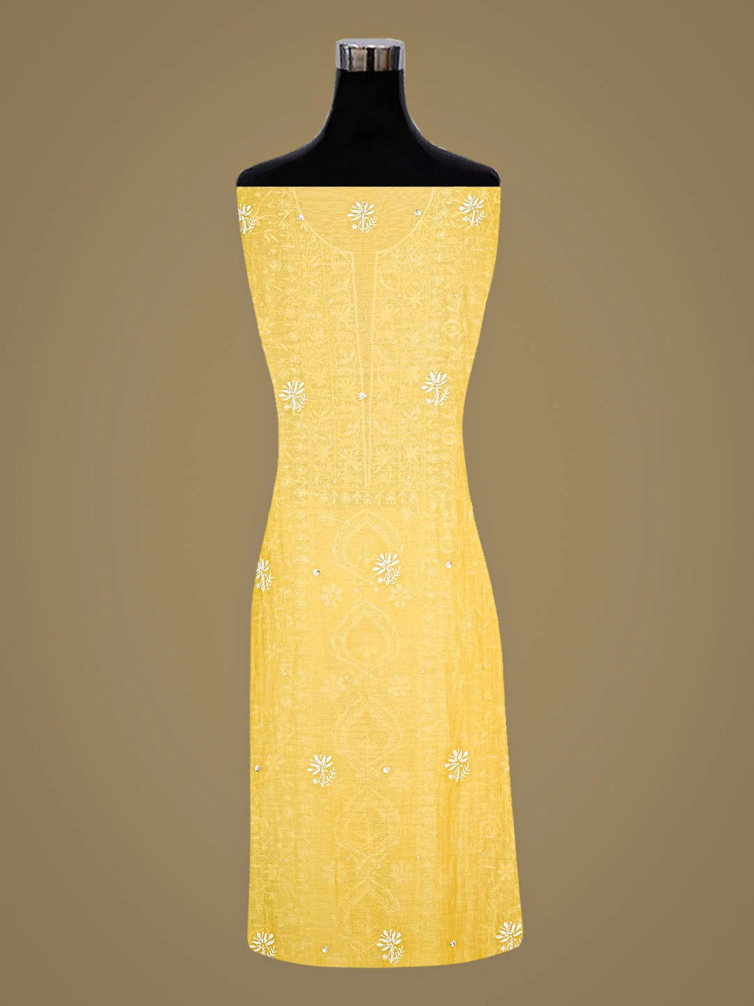 Ada Hand Embroidered Yellow Chanderi Lucknowi Chikankari Unstitched Kurta Dupatta Set With Sequinned Work 01A902110