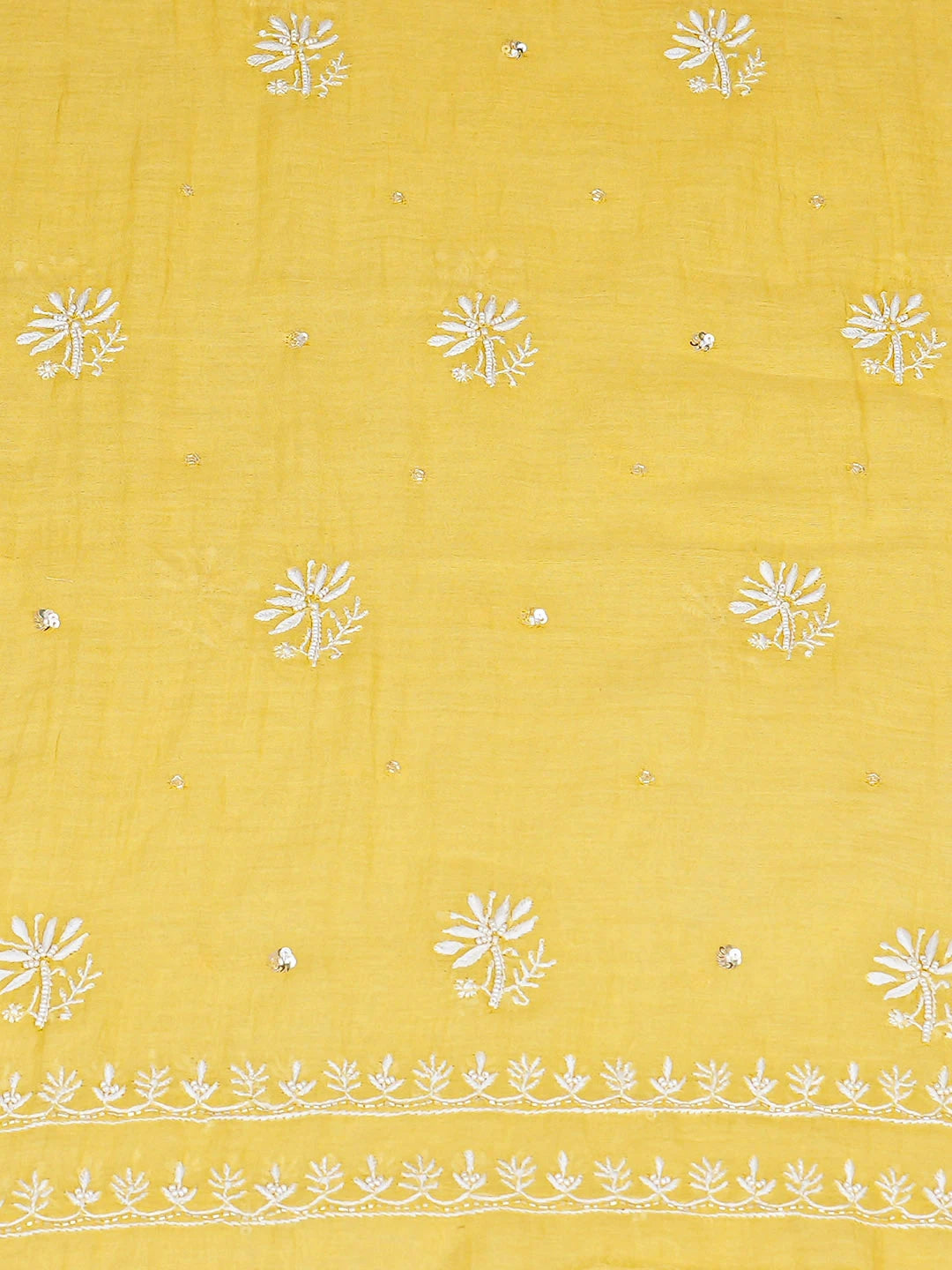 Ada Hand Embroidered Yellow Chanderi Lucknowi Chikankari Unstitched Kurta Dupatta Set With Sequinned Work 01A902110