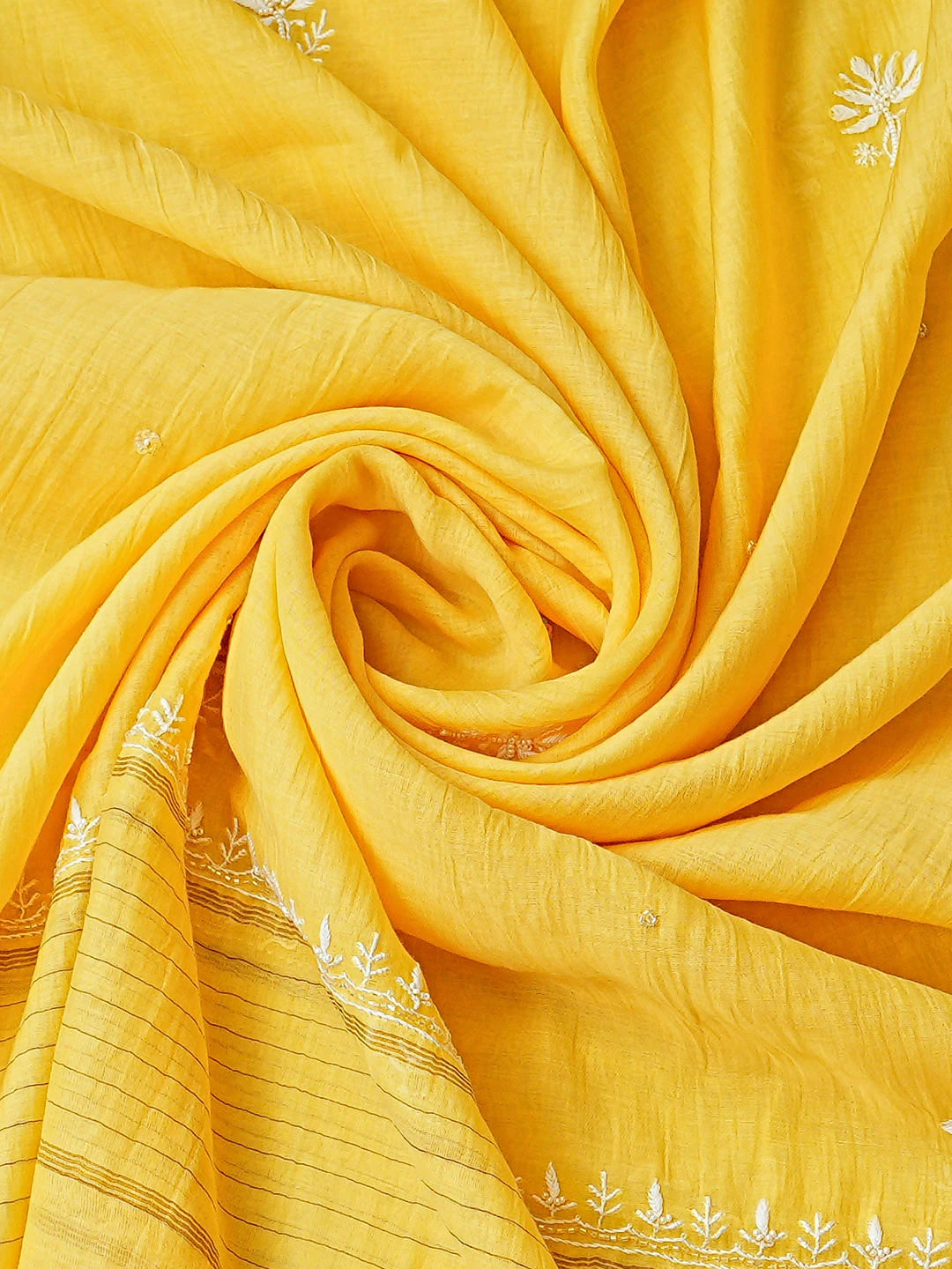 Ada Hand Embroidered Yellow Chanderi Lucknowi Chikankari Unstitched Kurta Dupatta Set With Sequinned Work 01A902110