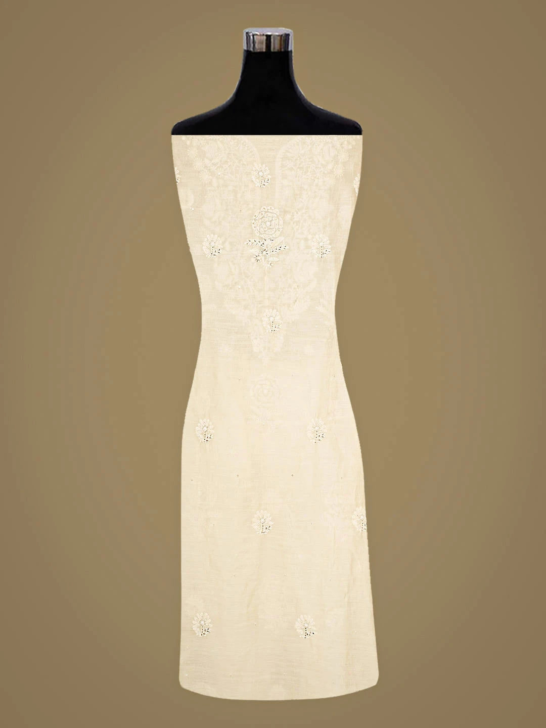 Ada Hand Embroidered Beige Chanderi Lucknowi Chikankari Unstitched Kurta Dupatta Set With Cutdana Work 01A642748