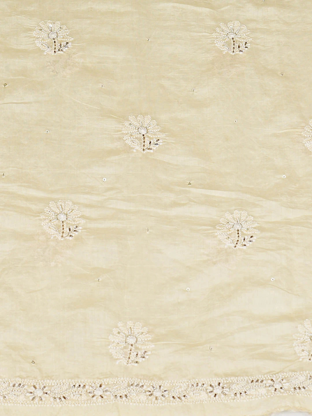 Ada Hand Embroidered Beige Chanderi Lucknowi Chikankari Unstitched Kurta Dupatta Set With Cutdana Work 01A642748
