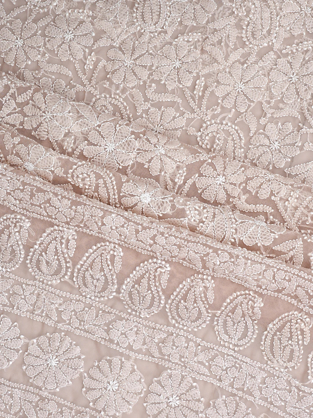 Ada Hand Embroidered Dusty Beige Georgette Lucknowi Chikankari Unstitched Suit Piece 01A915239
