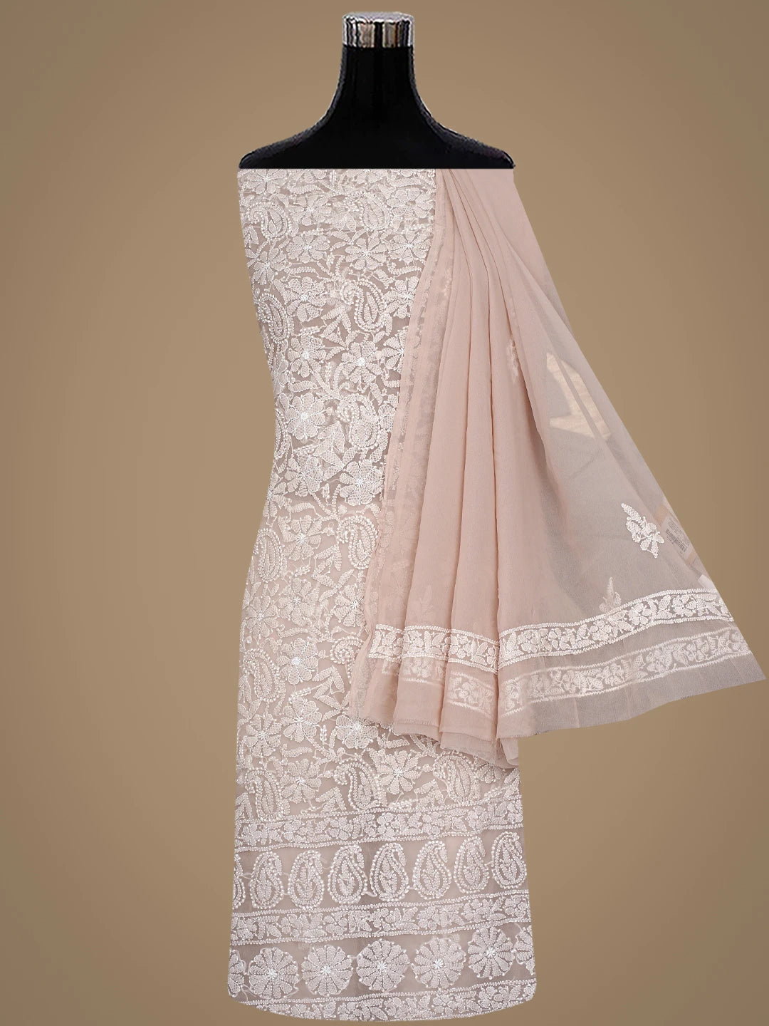 Ada Hand Embroidered Dusty Beige Georgette Lucknowi Chikankari Unstitched Suit Piece 01A915239