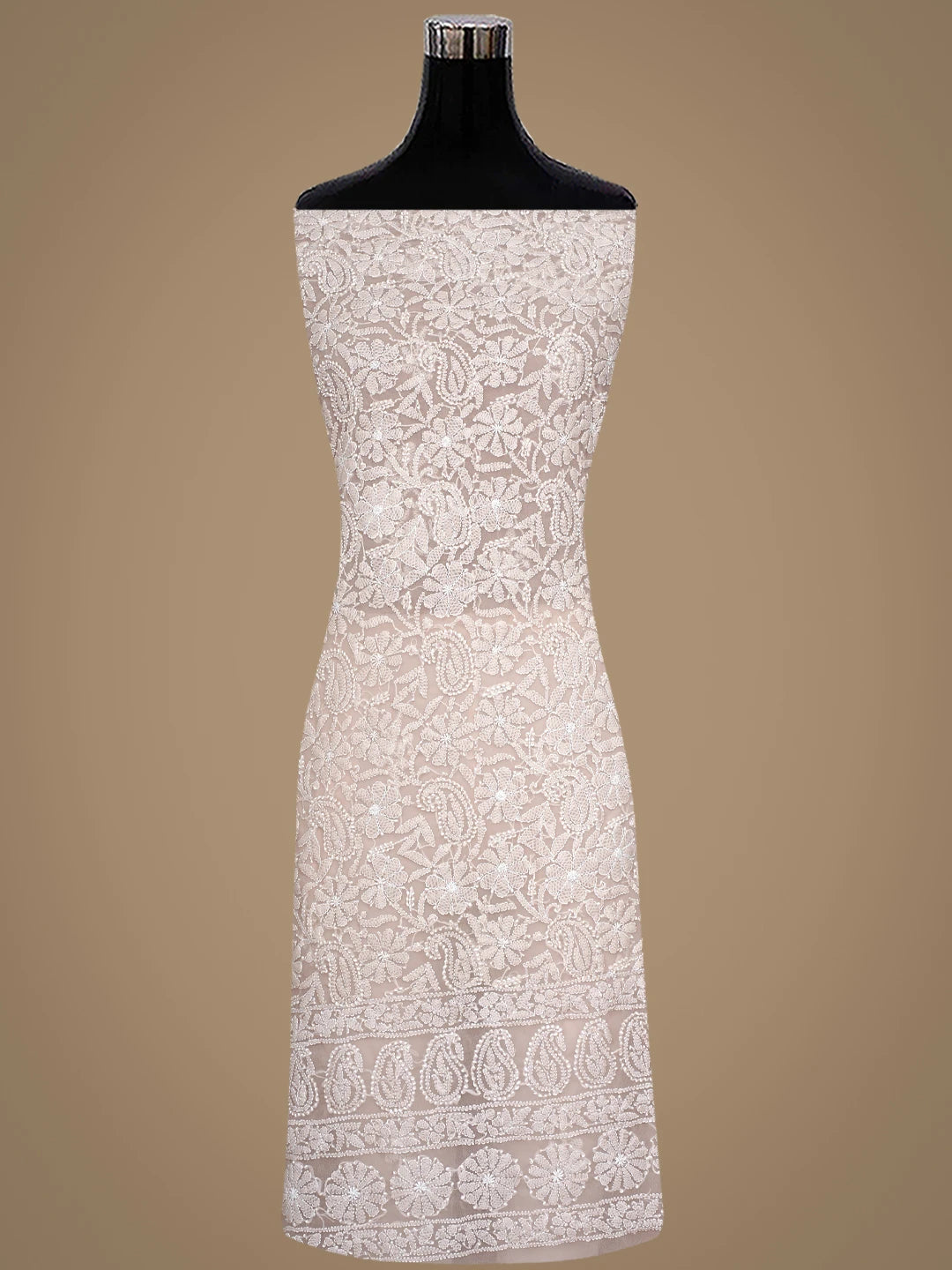 Ada Hand Embroidered Dusty Beige Georgette Lucknowi Chikankari Unstitched Suit Piece 01A915239