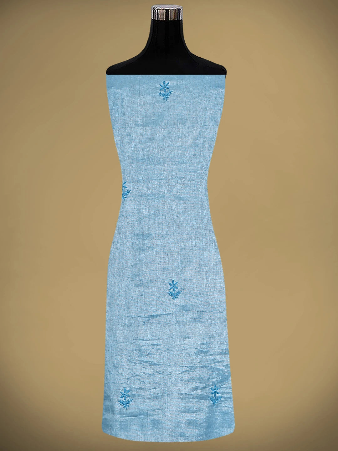 Ada Hand Embroidered Steel Blue Tissue Lucknowi Chikankari Unstitched Kurta Dupatta Set 01A901629