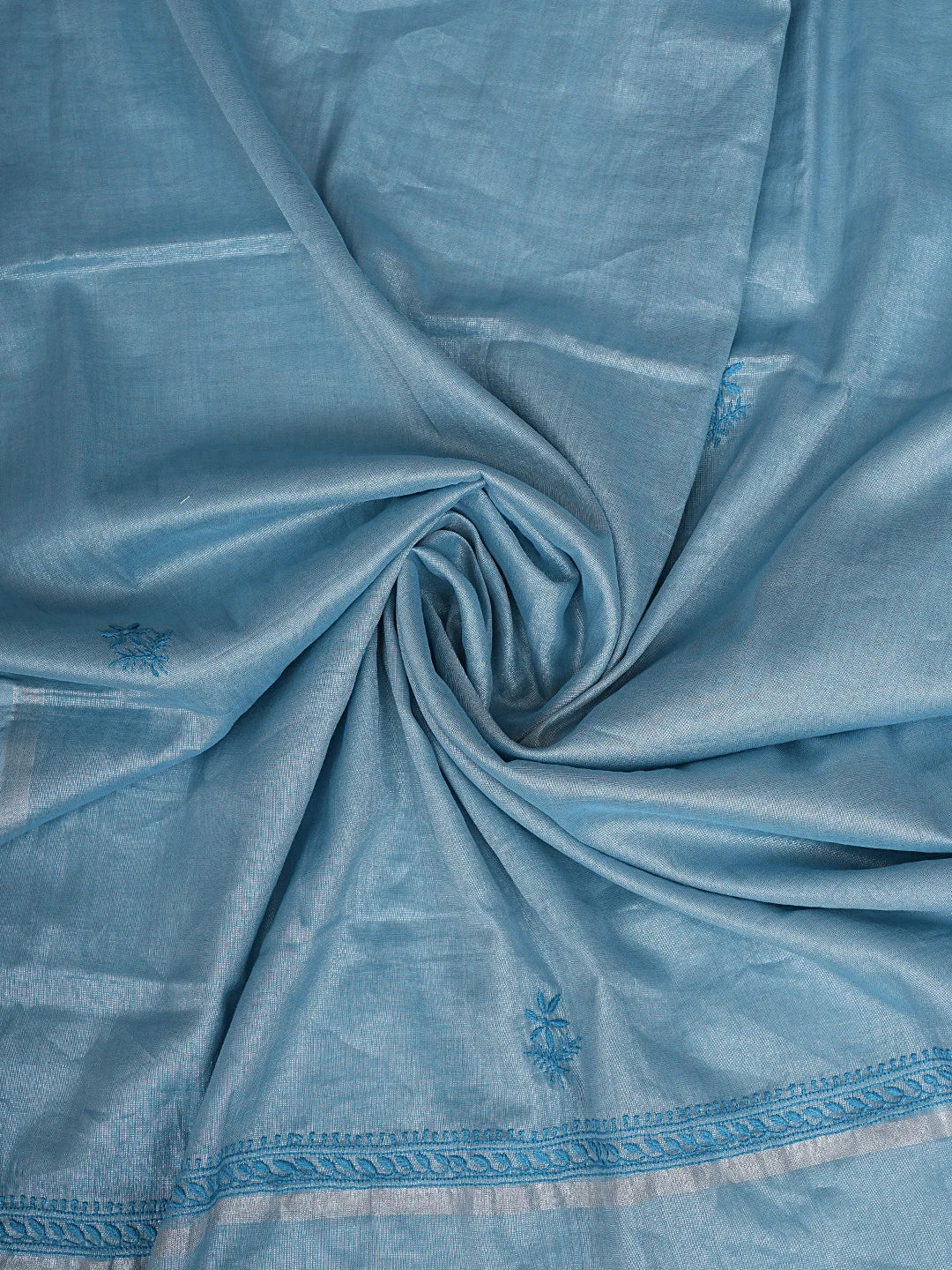 Ada Hand Embroidered Steel Blue Tissue Lucknowi Chikankari Unstitched Kurta Dupatta Set 01A901629