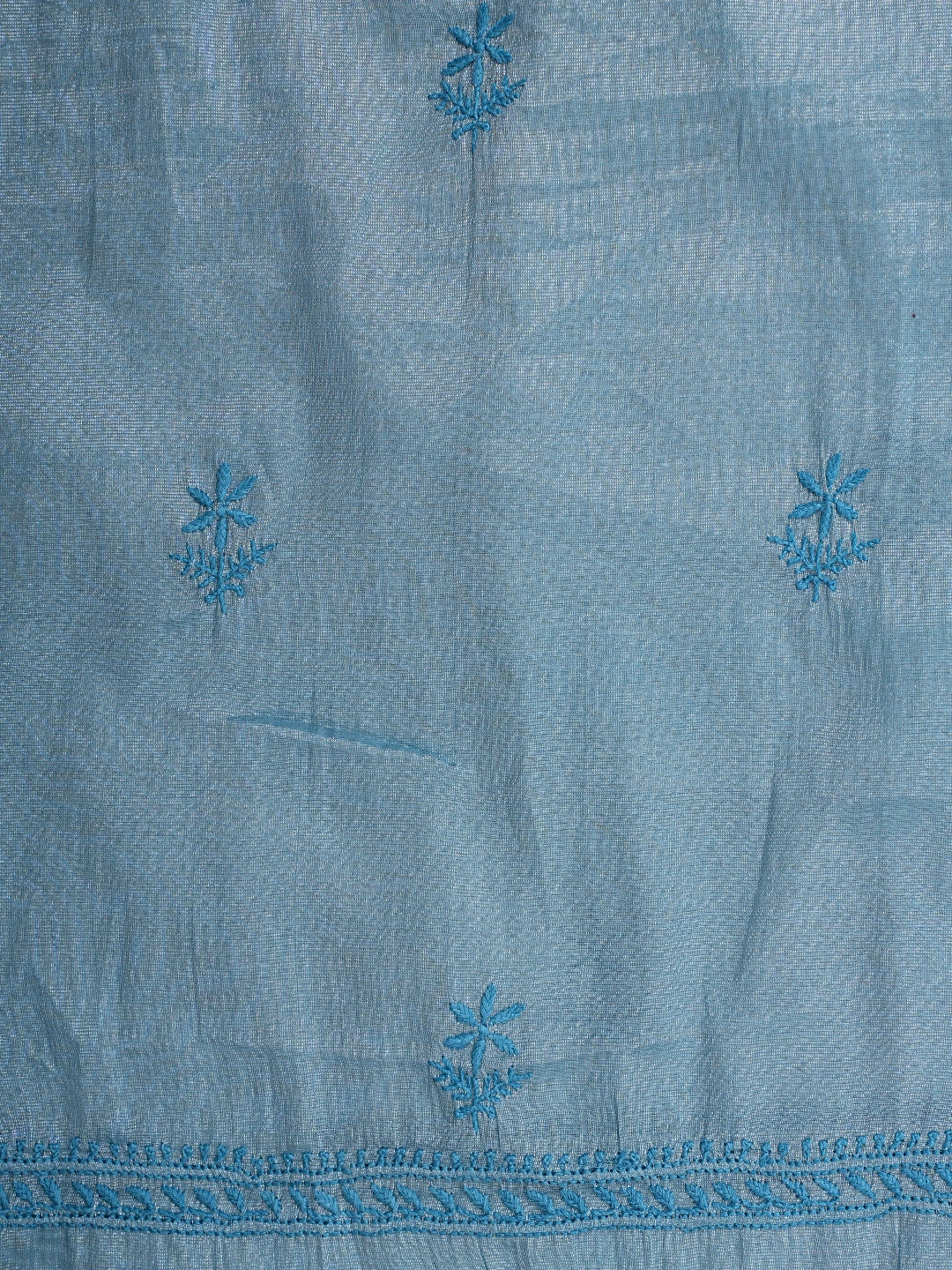 Ada Hand Embroidered Steel Blue Tissue Lucknowi Chikankari Unstitched Kurta Dupatta Set 01A901629