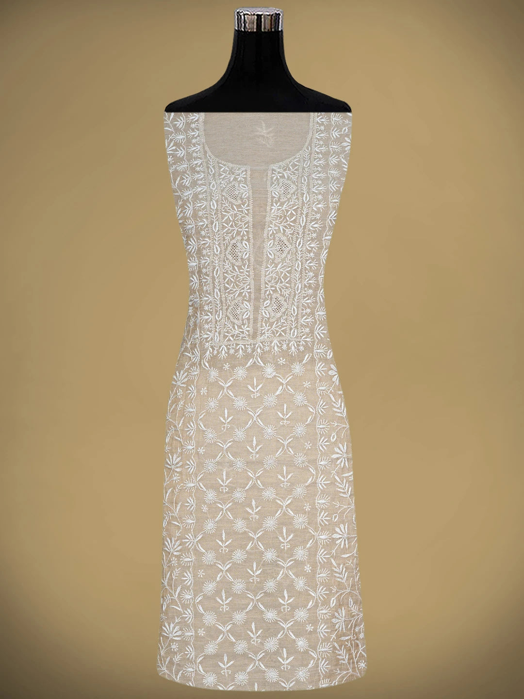 Ada Hand Embroidered Fawn Tissue Lucknowi Chikankari Unstitched Kurta Dupatta Set 01A903766